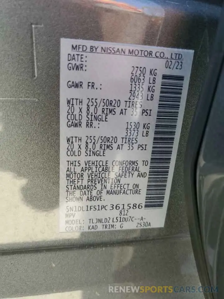 14 fotografías del automóvil dañado 5N1DL1FS1PC361586 INFINITI QX60 2023