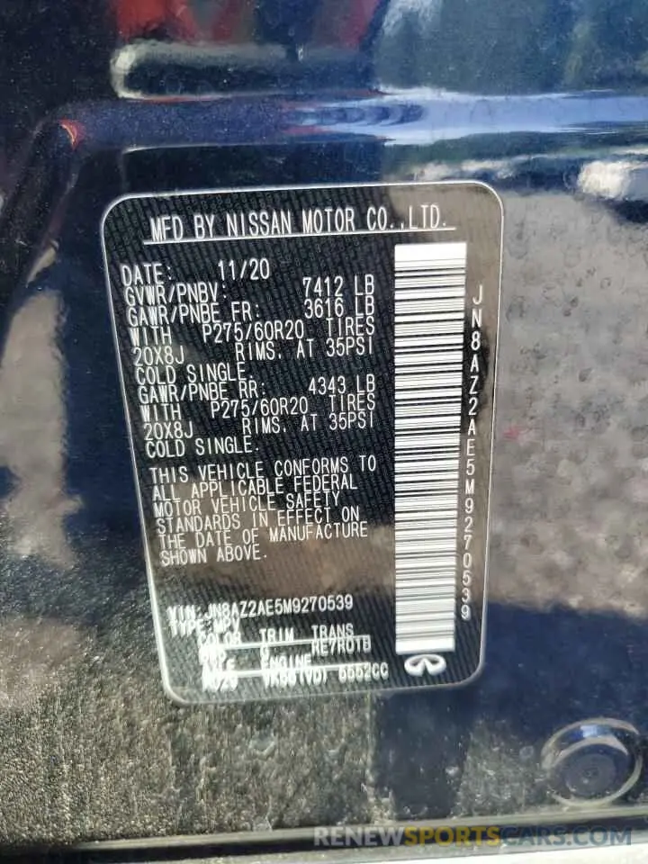13 fotografías del automóvil dañado JN8AZ2AE5M9270539 INFINITI QX80 2021