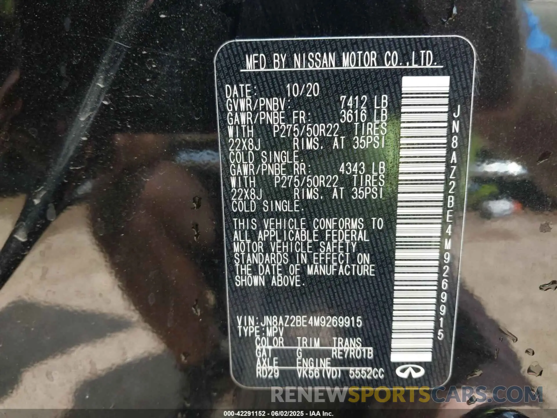 9 fotografías del automóvil dañado JN8AZ2BE4M9269915 INFINITI QX80 2021