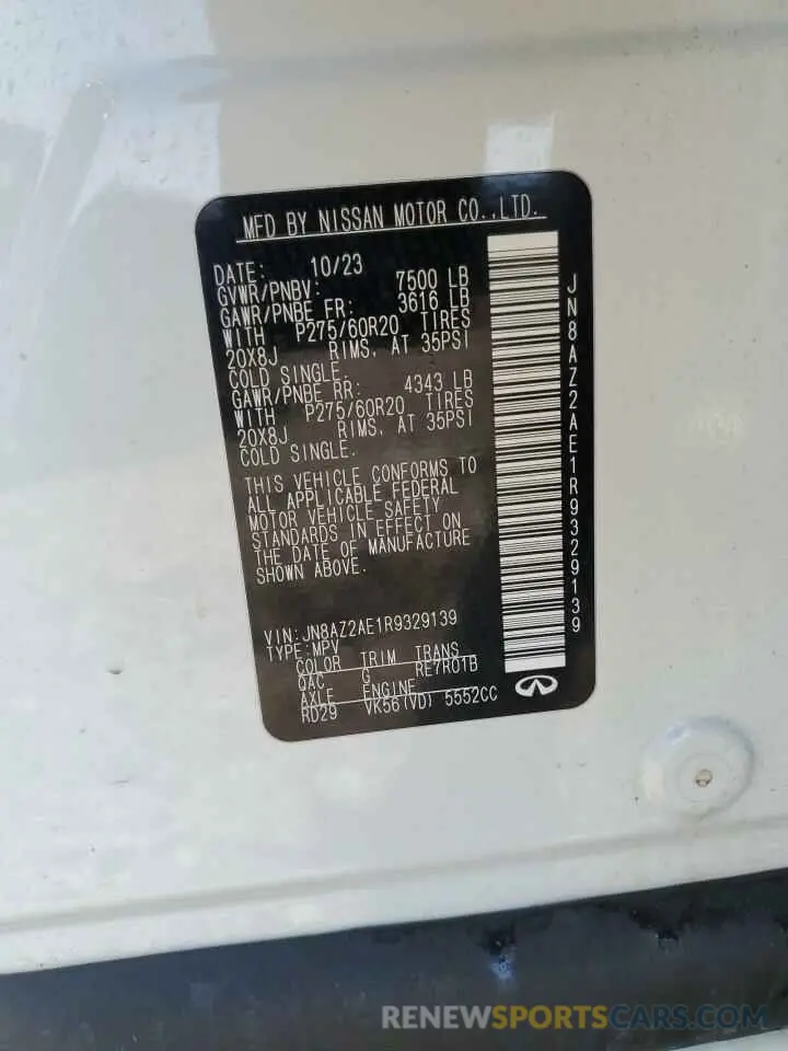 14 fotografías del automóvil dañado JN8AZ2AE1R9329139 INFINITI QX80 2024