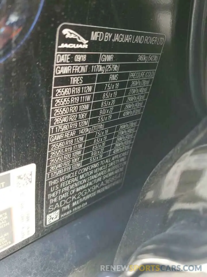 15 fotografías del automóvil dañado SADCK2GX9KA368541 JAGUAR F-PACE 2019