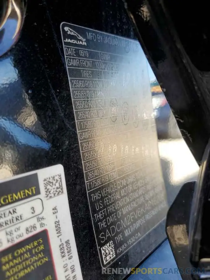 14 fotografías del automóvil dañado SADCM2FV6KA616206 JAGUAR F-PACE 2019
