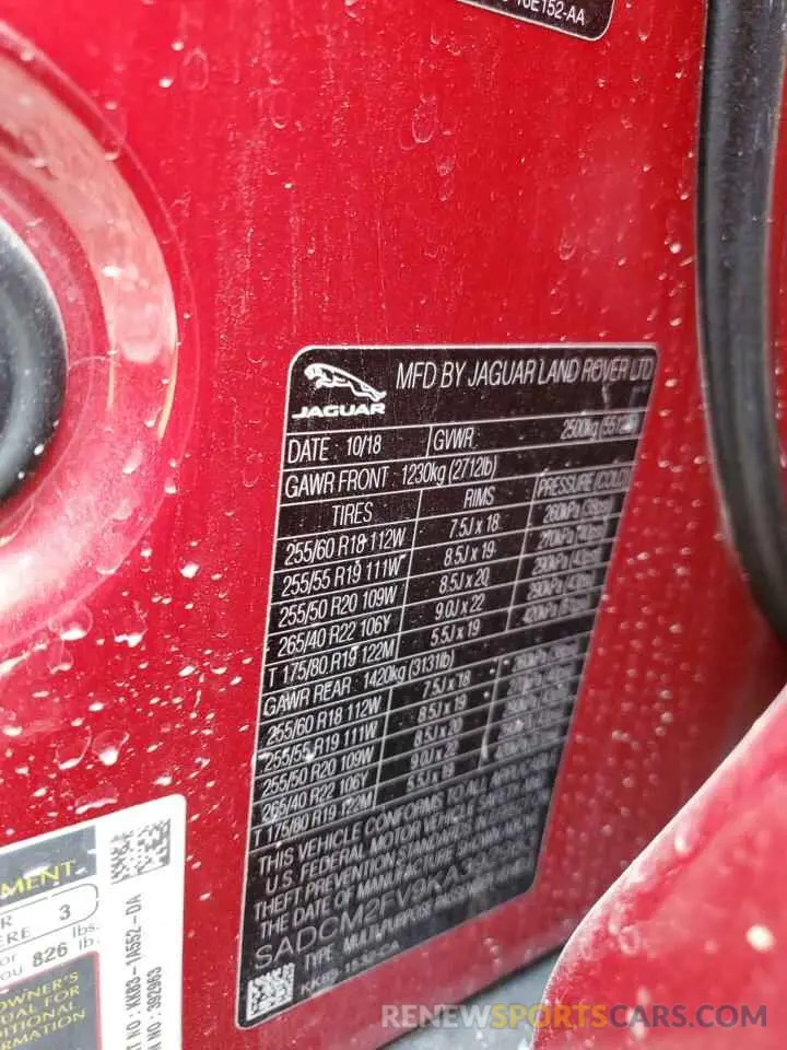 13 fotografías del automóvil dañado SADCM2FV9KA392963 JAGUAR F-PACE 2019