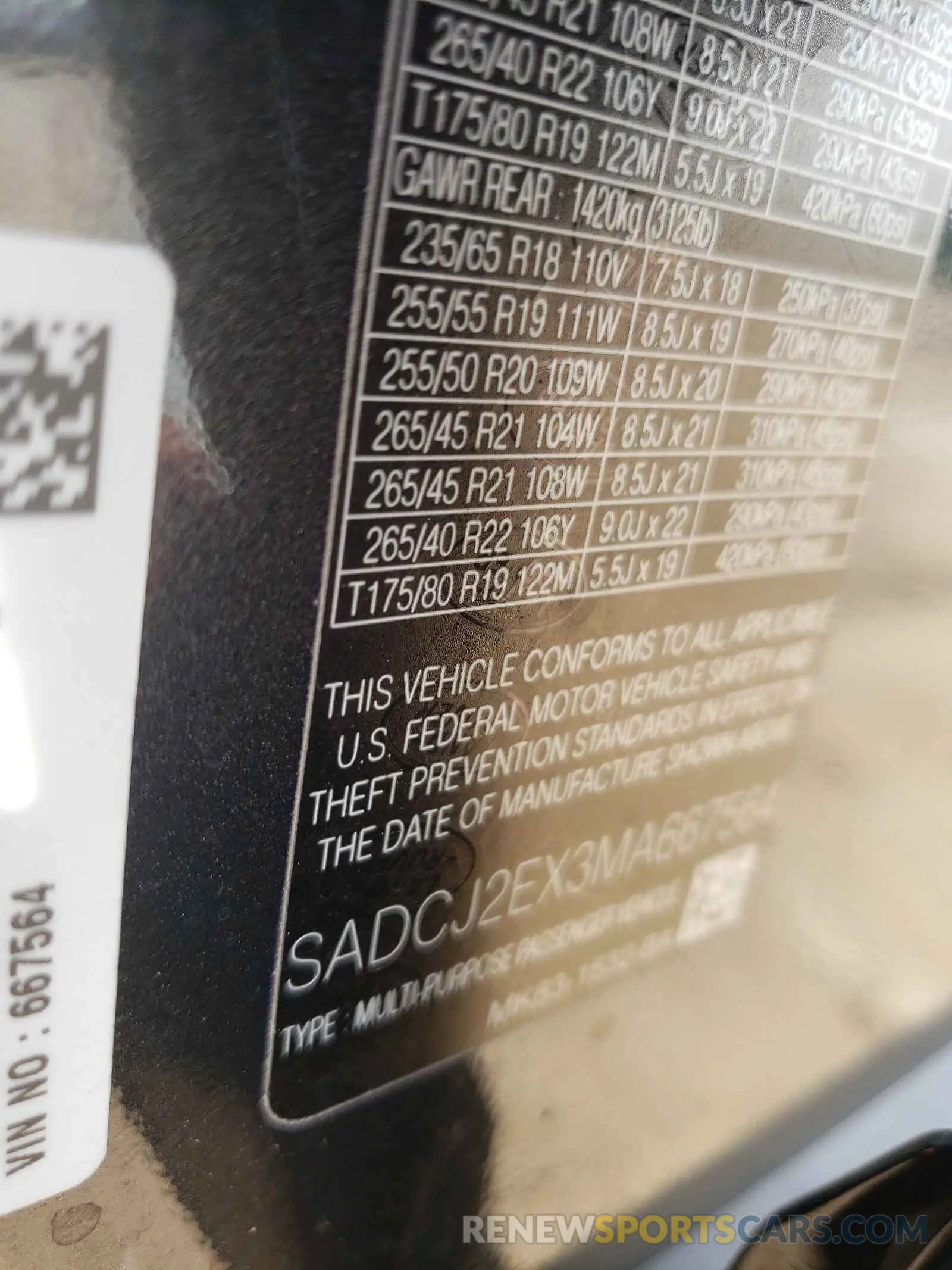 10 fotografías del automóvil dañado SADCJ2EX3MA667564 JAGUAR F-PACE 2021