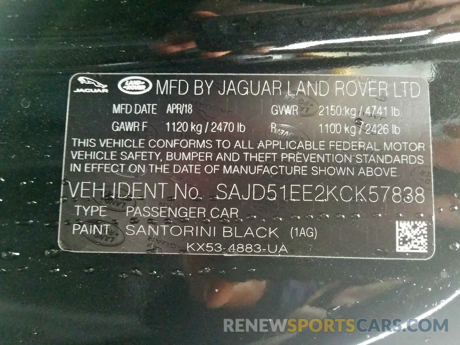10 fotografías del automóvil dañado SAJD51EE2KCK57838 JAGUAR F-TYPE 2019
