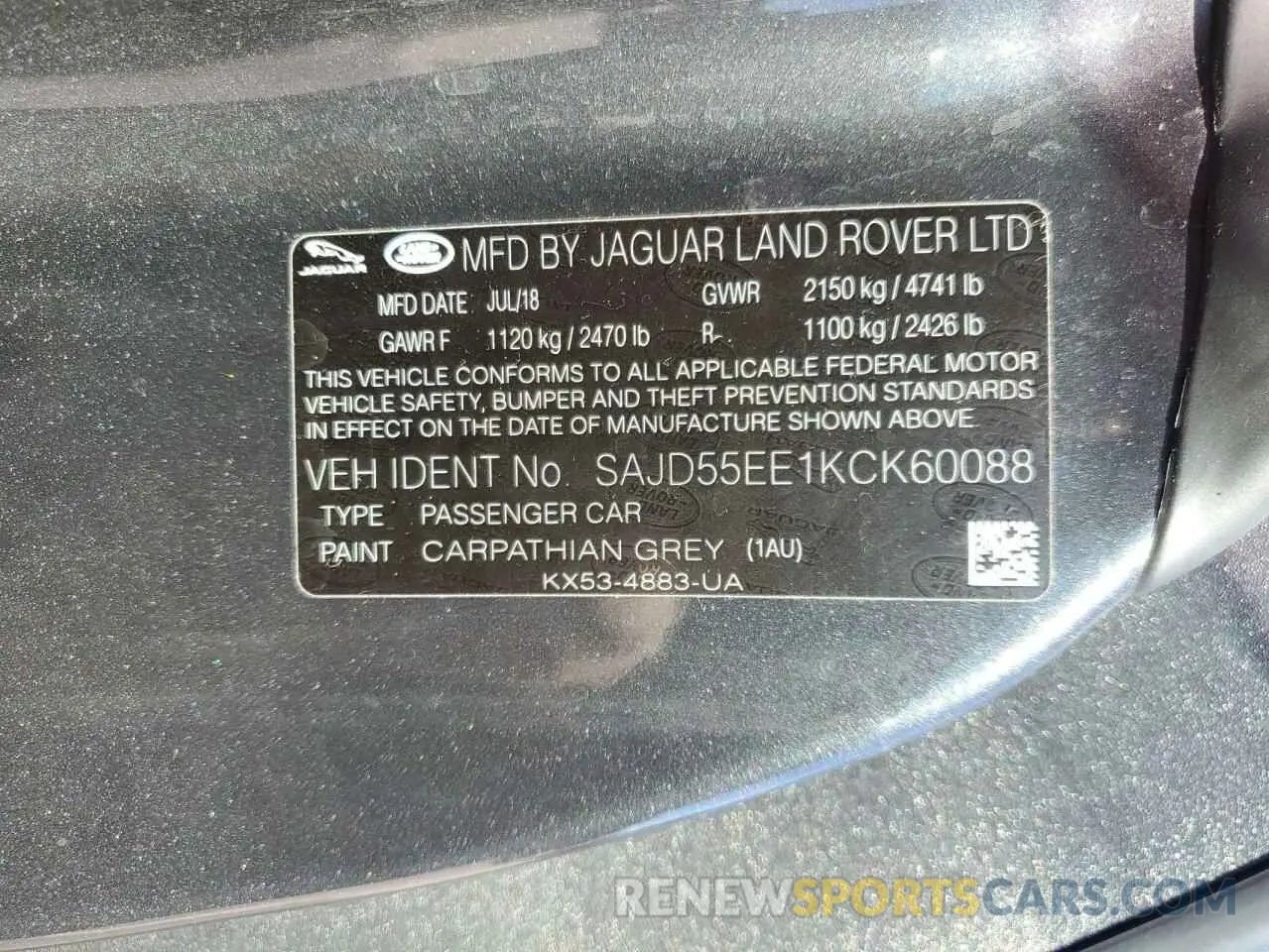 13 fotografías del automóvil dañado SAJD55EE1KCK60088 JAGUAR F-TYPE 2019