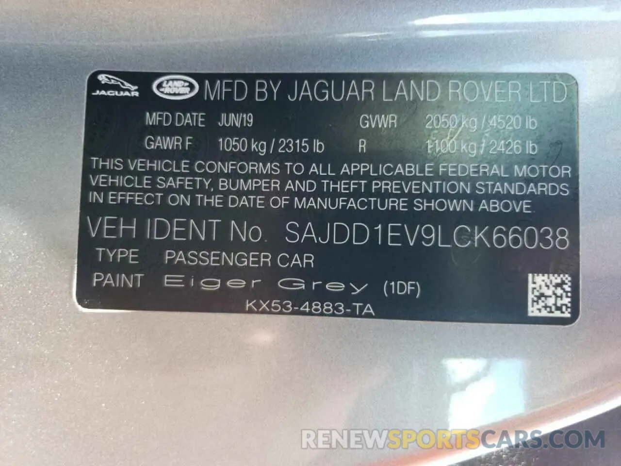 10 fotografías del automóvil dañado SAJDD1EV9LCK66038 JAGUAR F-TYPE 2020