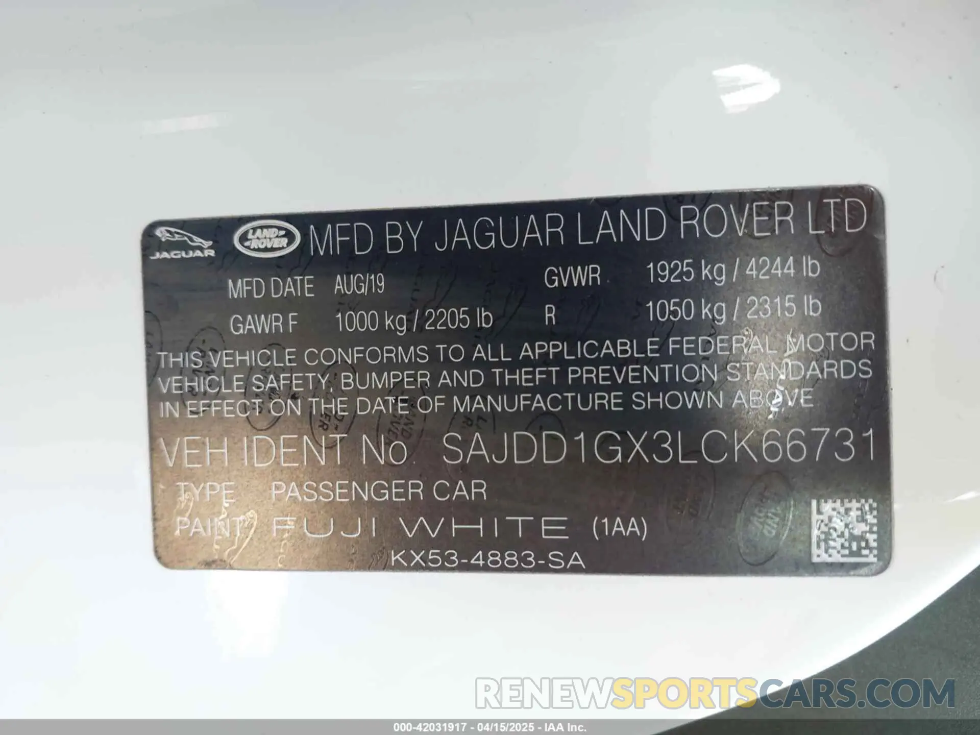 9 fotografías del automóvil dañado SAJDD1GX3LCK66731 JAGUAR F-TYPE 2020