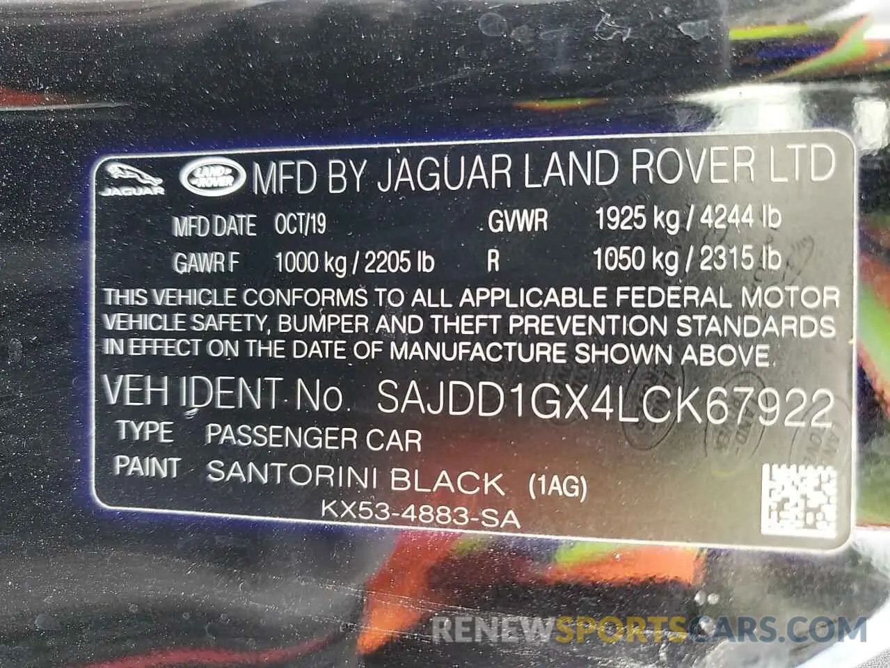 12 fotografías del automóvil dañado SAJDD1GX4LCK67922 JAGUAR F-TYPE 2020