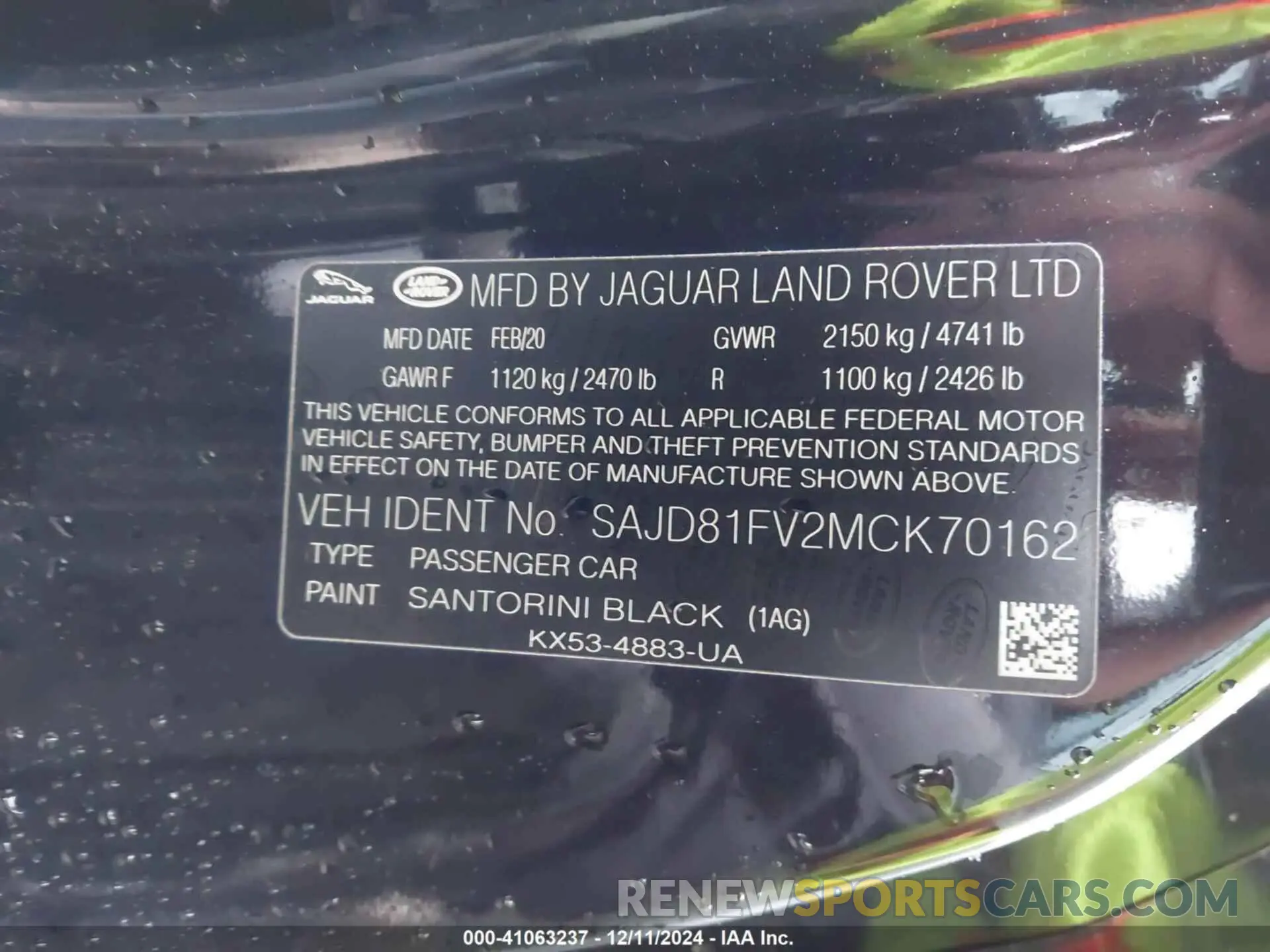 9 fotografías del automóvil dañado SAJD81FV2MCK70162 JAGUAR F-TYPE 2021