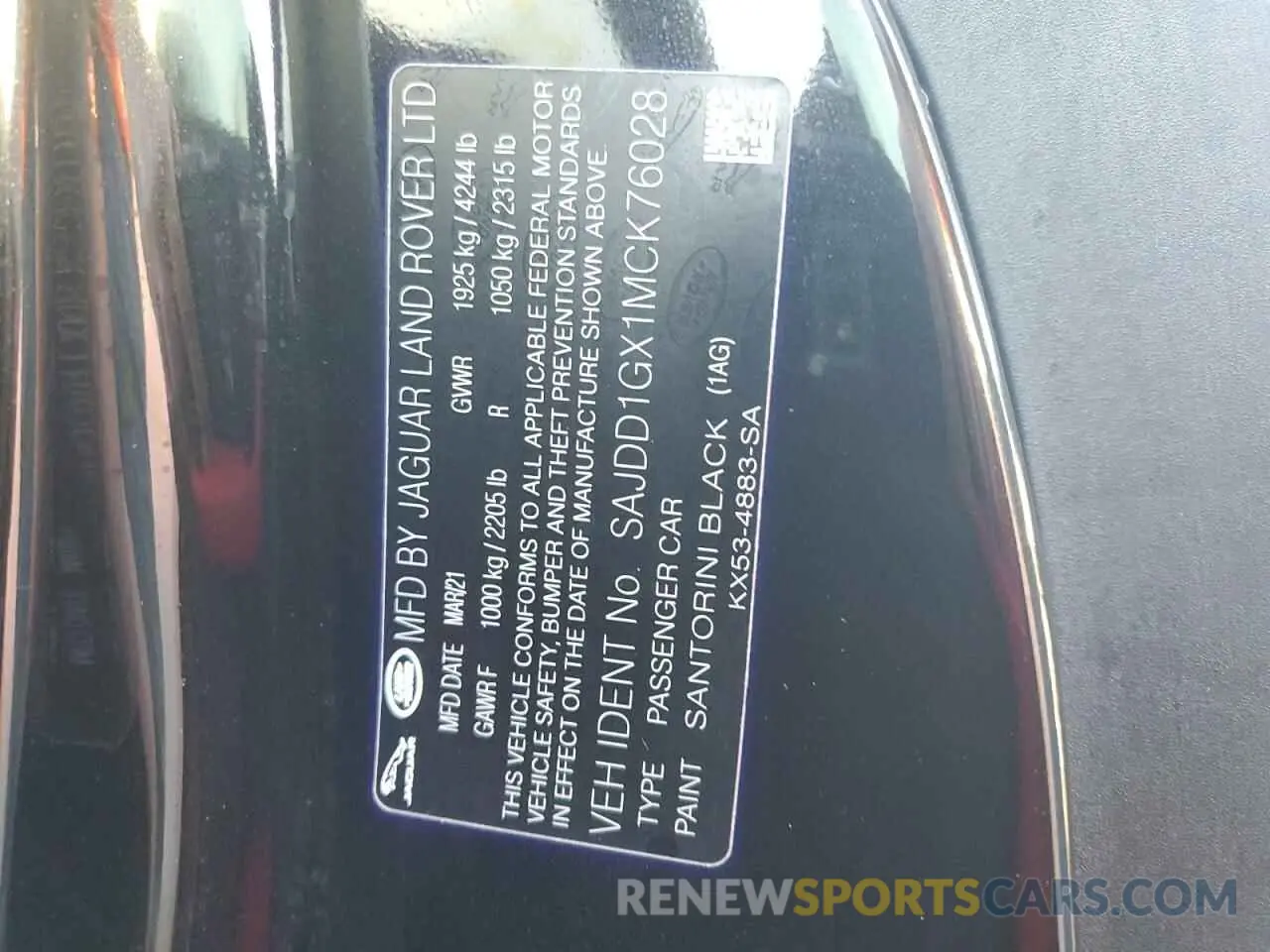 13 fotografías del automóvil dañado SAJDD1GX1MCK76028 JAGUAR F-TYPE 2021