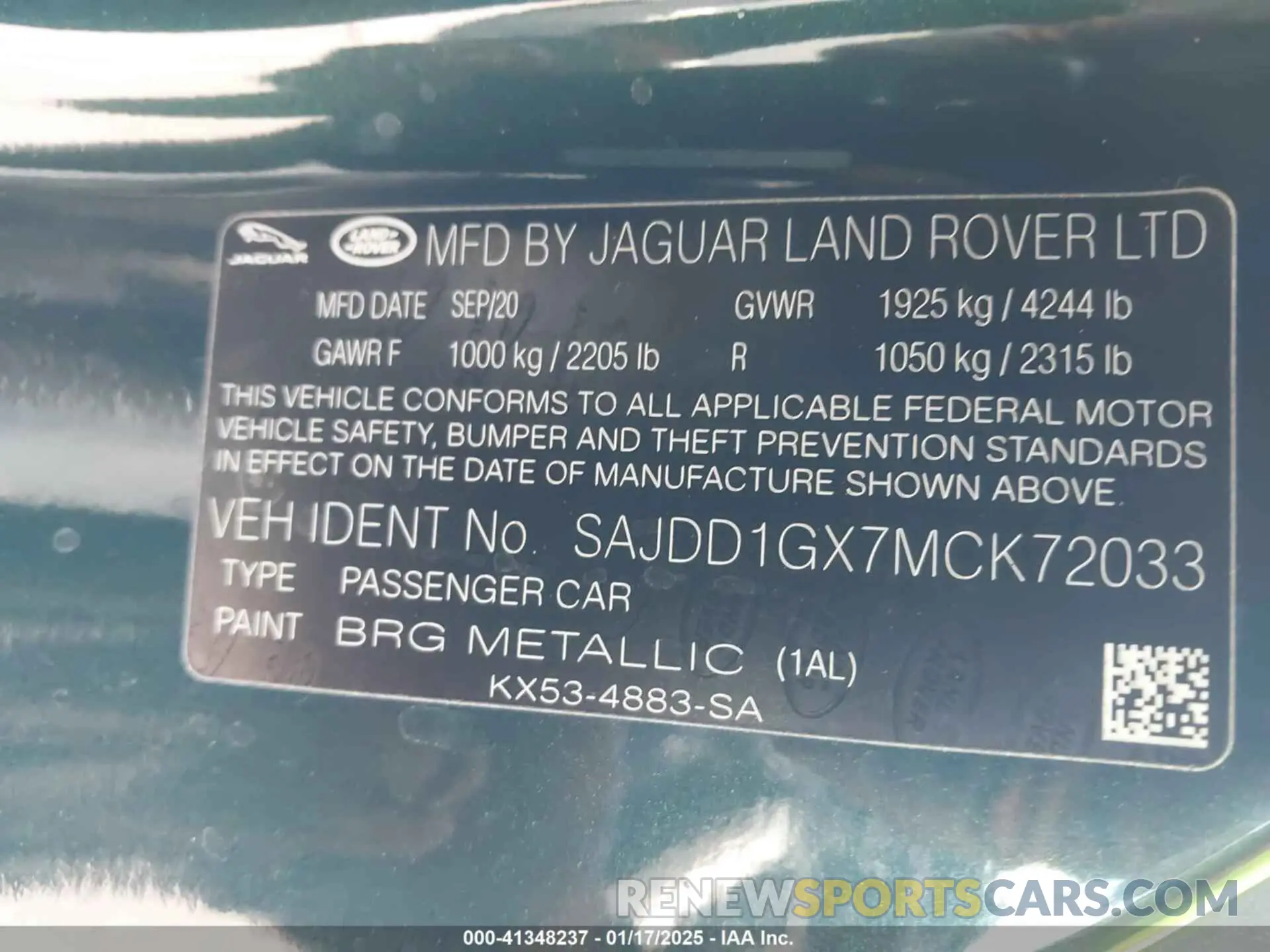 9 fotografías del automóvil dañado SAJDD1GX7MCK72033 JAGUAR F-TYPE 2021