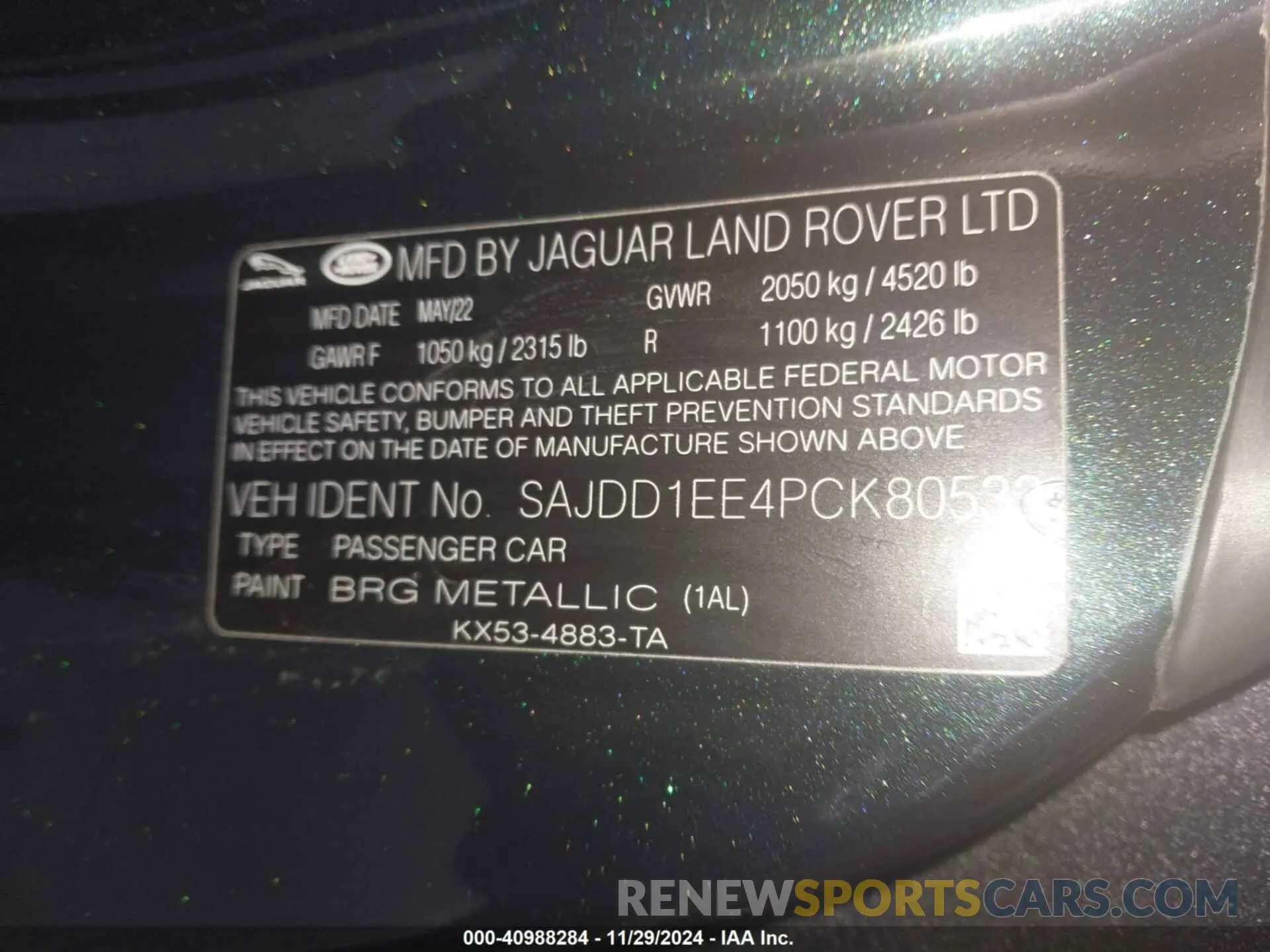 9 fotografías del automóvil dañado SAJDD1EE4PCK80533 JAGUAR F-TYPE 2023