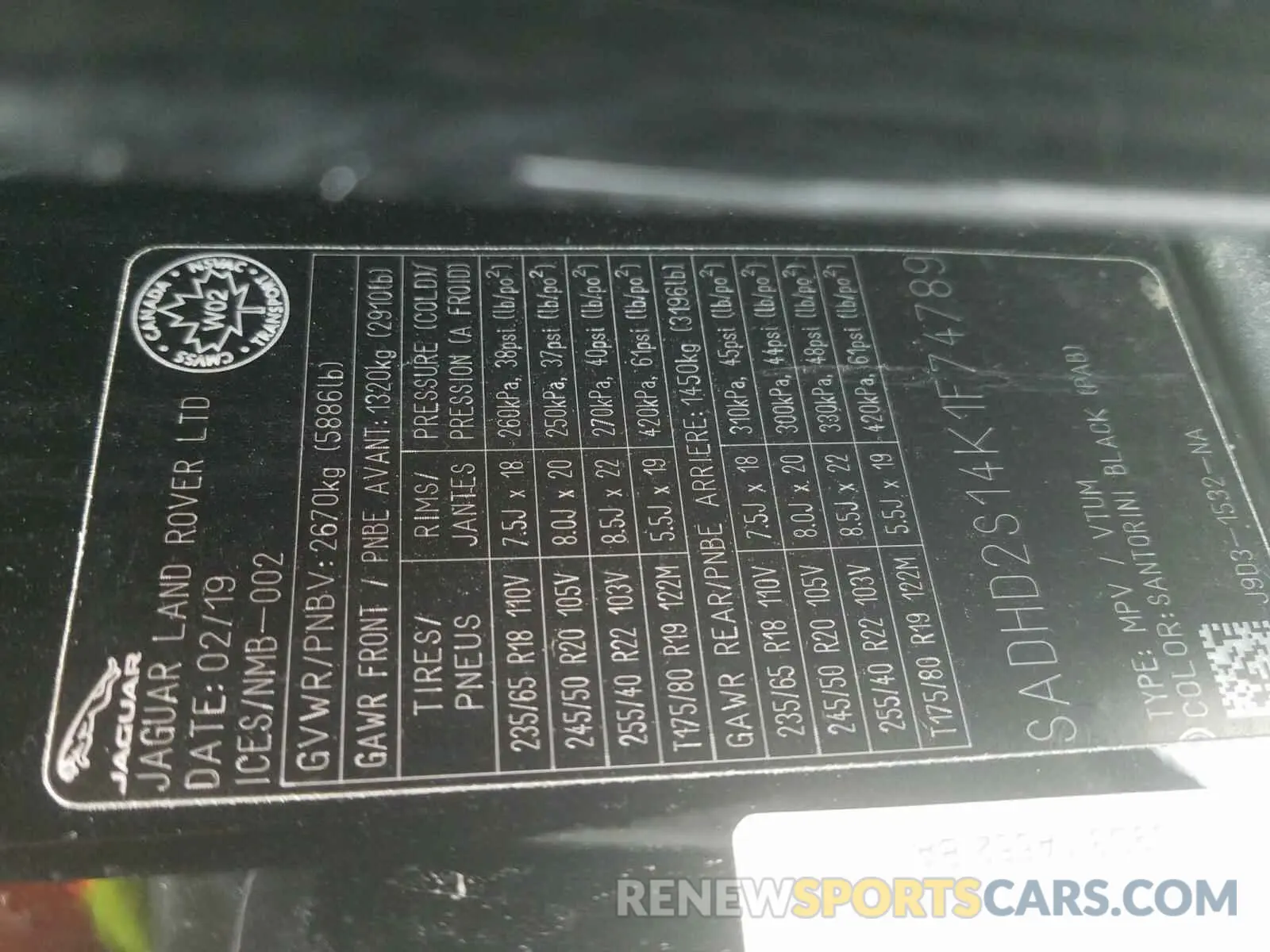 10 fotografías del automóvil dañado SADHD2S14K1F74789 JAGUAR I-PACE FIR 2019