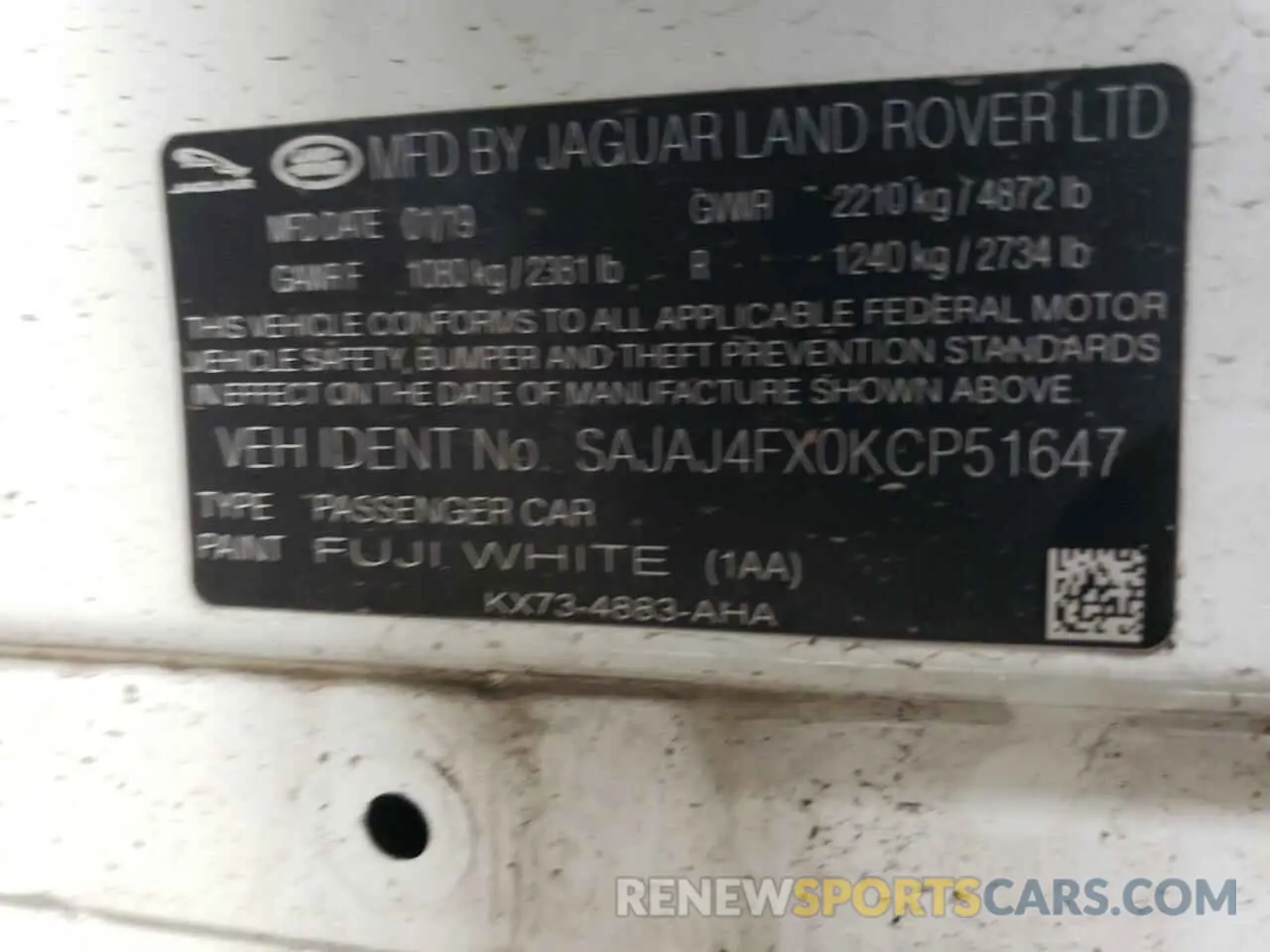 12 fotografías del automóvil dañado SAJAJ4FX0KCP51647 JAGUAR XE 2019