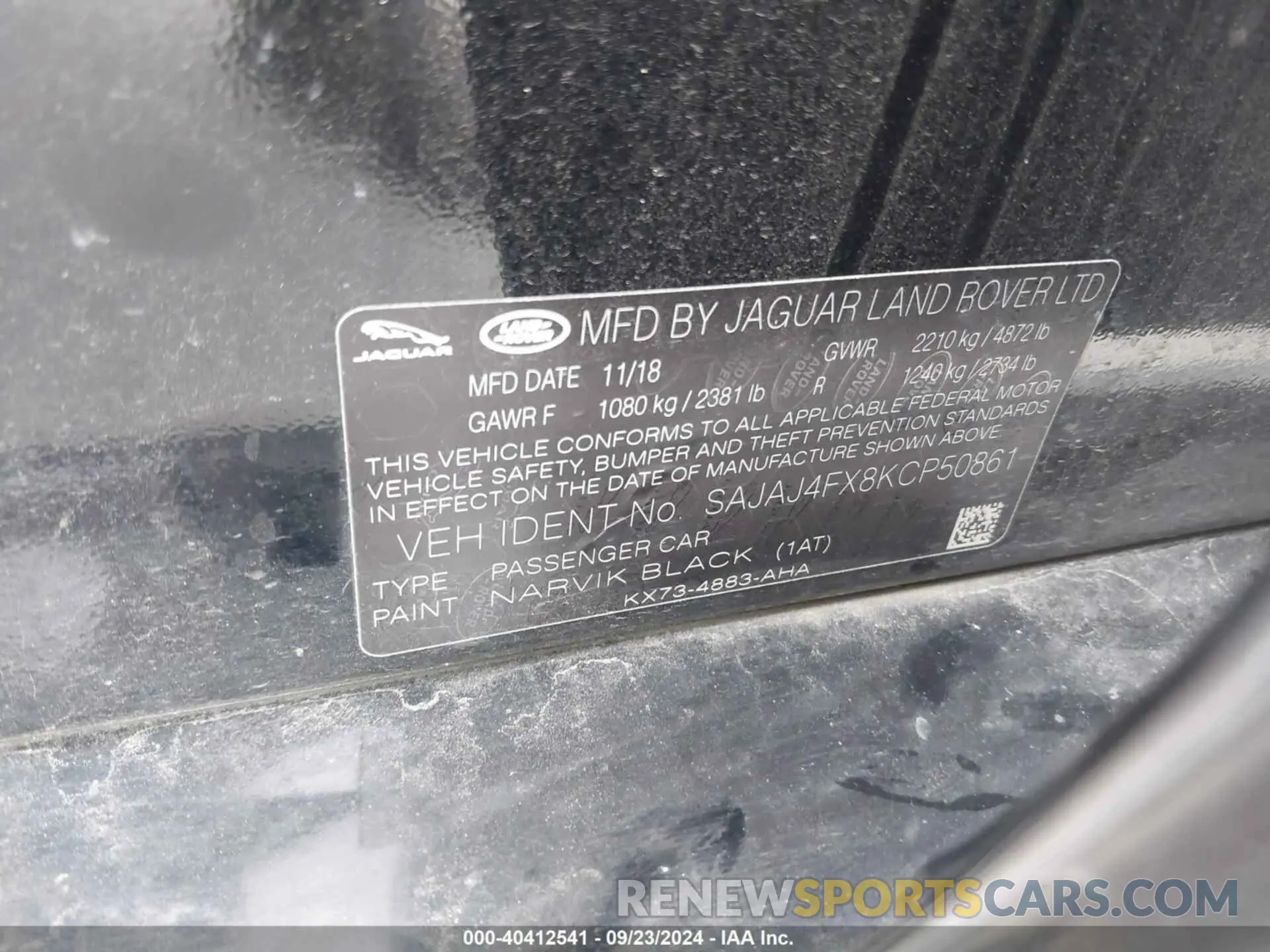 9 fotografías del automóvil dañado SAJAJ4FX8KCP50861 JAGUAR XE 2019