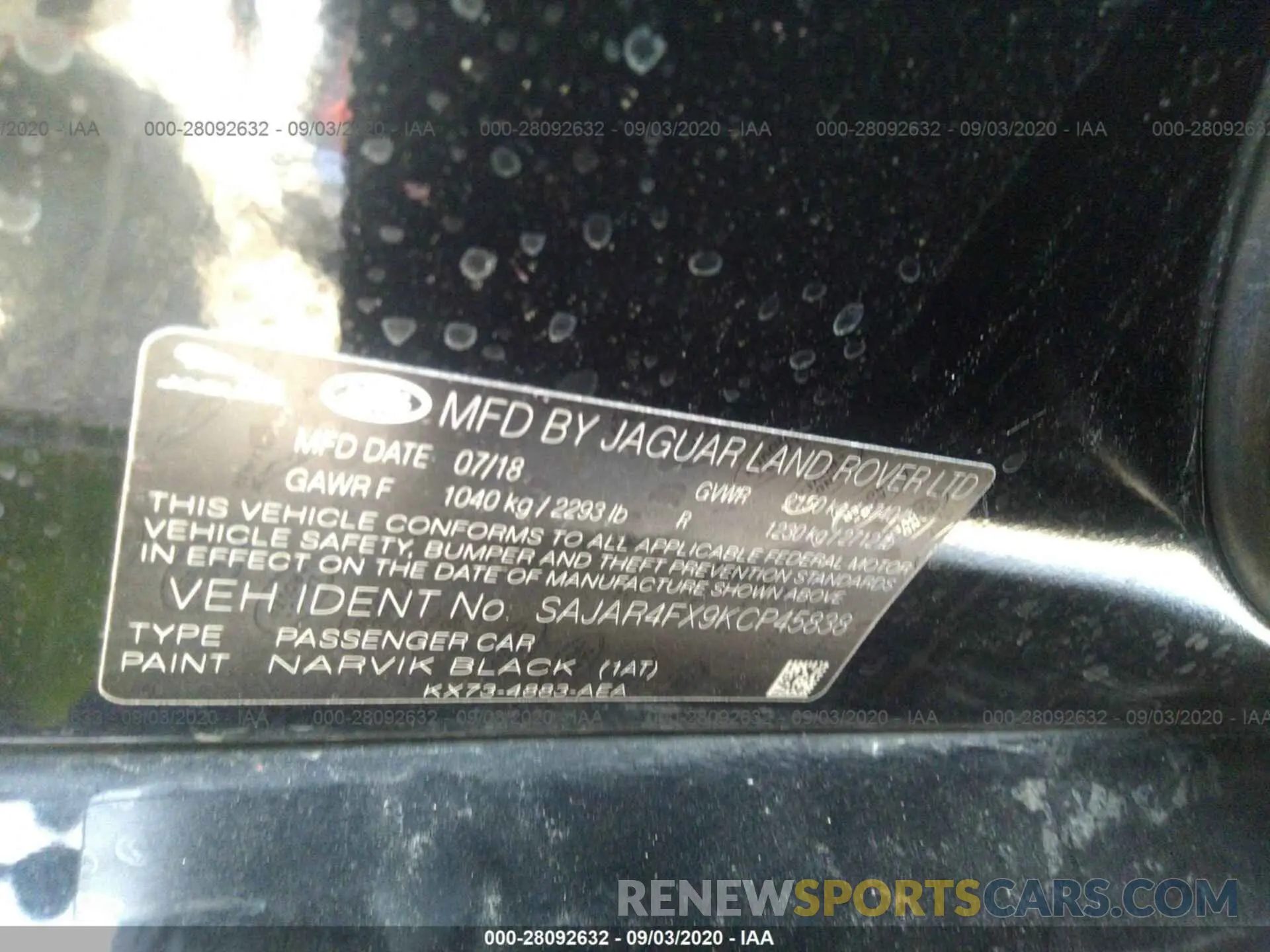 9 fotografías del automóvil dañado SAJAR4FX9KCP45838 JAGUAR XE 2019