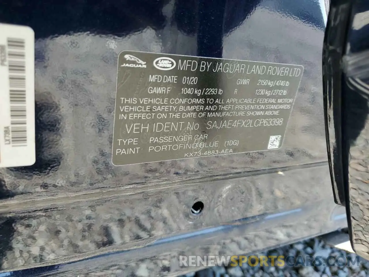 12 fotografías del automóvil dañado SAJAE4FX2LCP63398 JAGUAR XE 2020