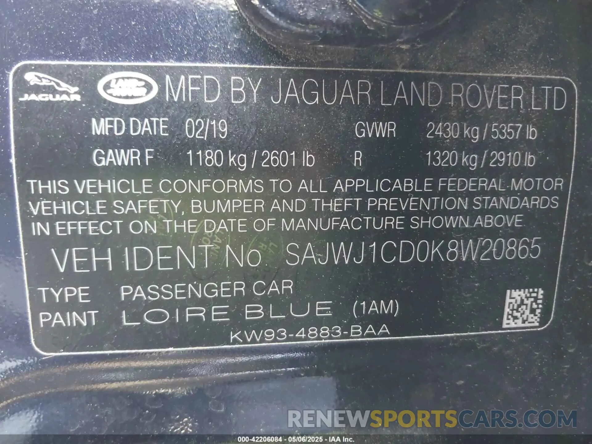 9 fotografías del automóvil dañado SAJWJ1CD0K8W20865 JAGUAR XJ 2019