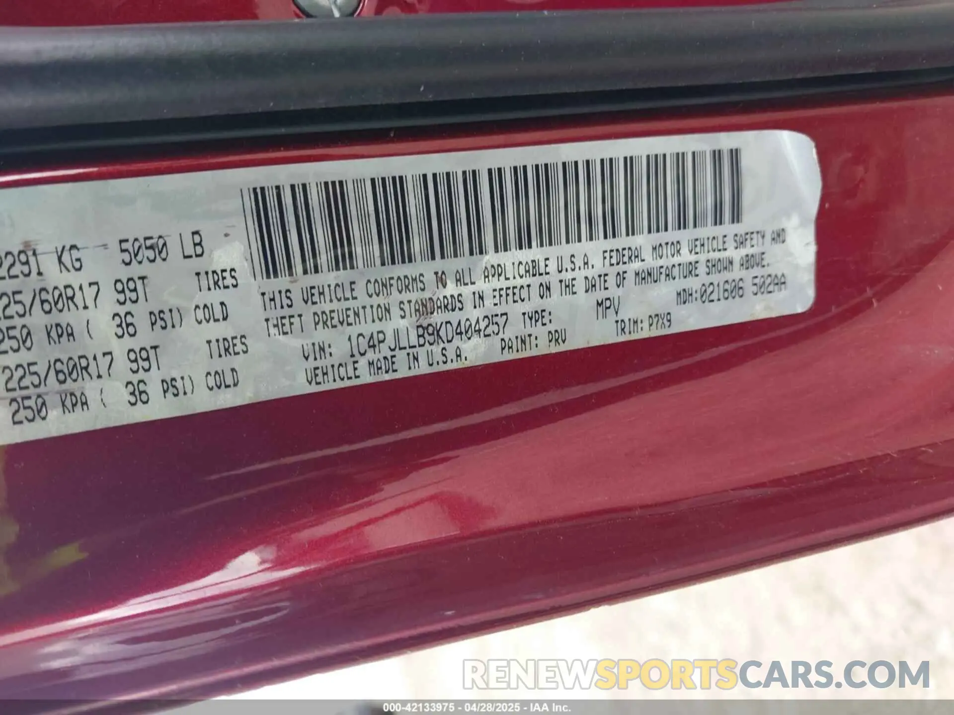 9 fotografías del automóvil dañado 1C4PJLLB9KD404257 JEEP CHEROKEE 2019
