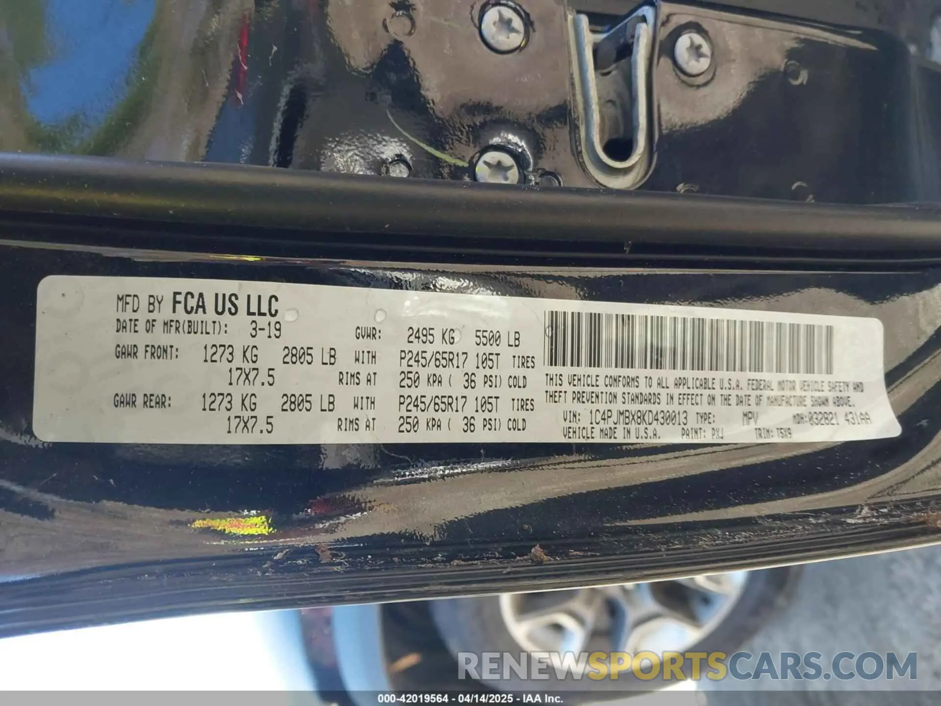 9 fotografías del automóvil dañado 1C4PJMBX8KD430013 JEEP CHEROKEE 2019