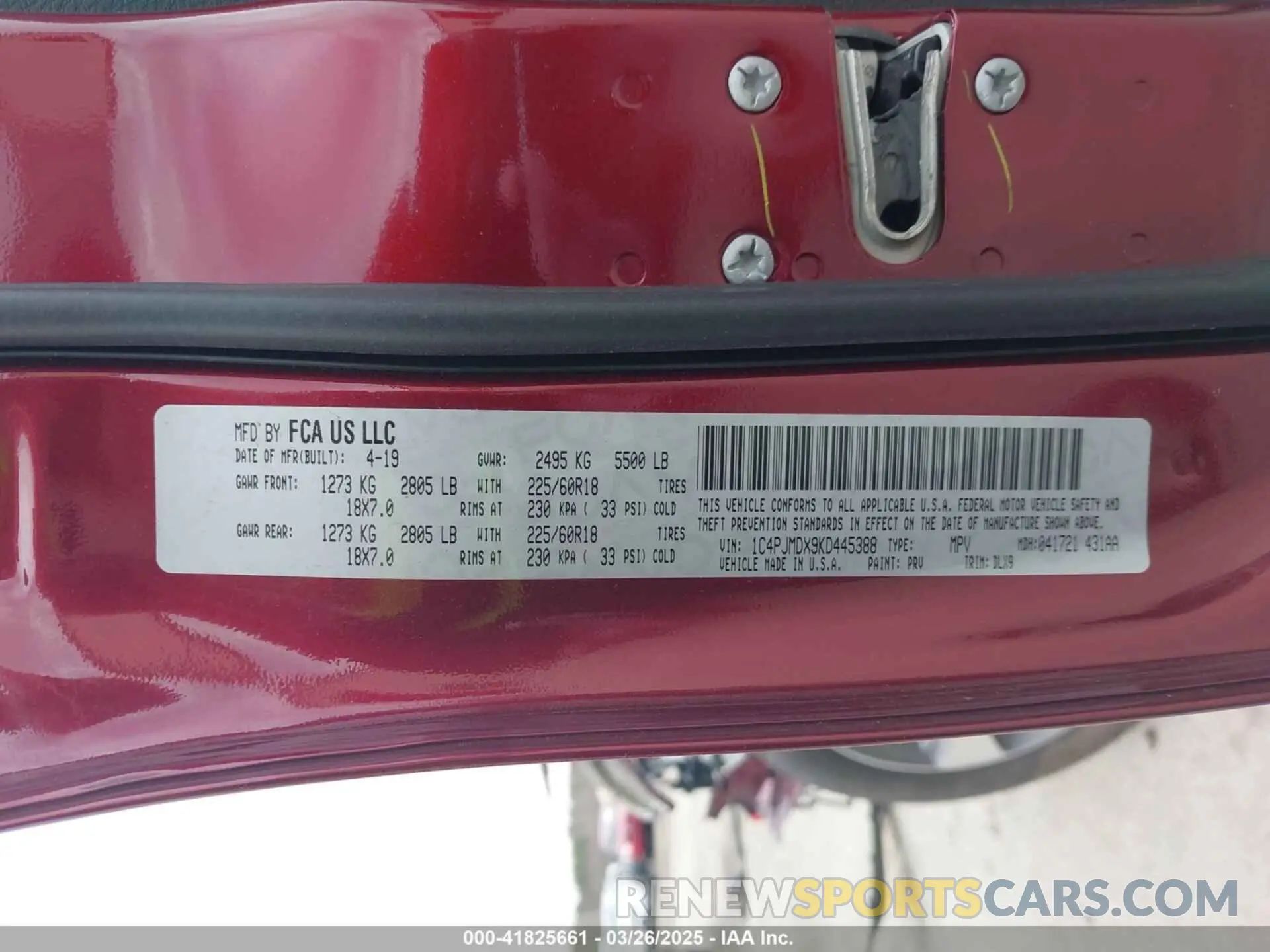 9 fotografías del automóvil dañado 1C4PJMDX9KD445388 JEEP CHEROKEE 2019