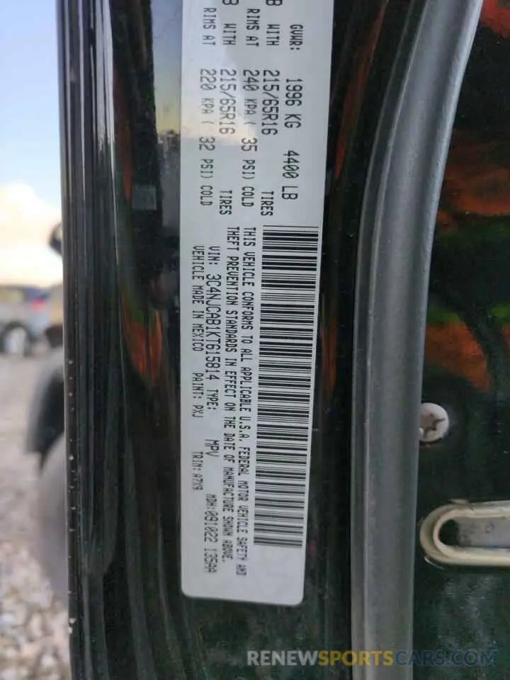14 fotografías del automóvil dañado 3C4NJCAB1KT615814 JEEP COMPASS 2019