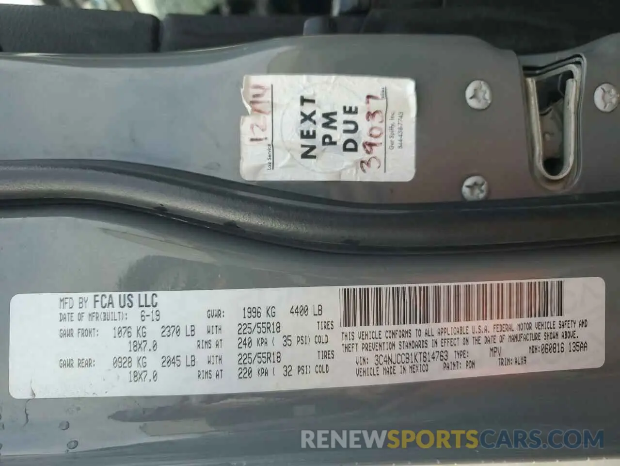 13 fotografías del automóvil dañado 3C4NJCCB1KT814763 JEEP COMPASS 2019