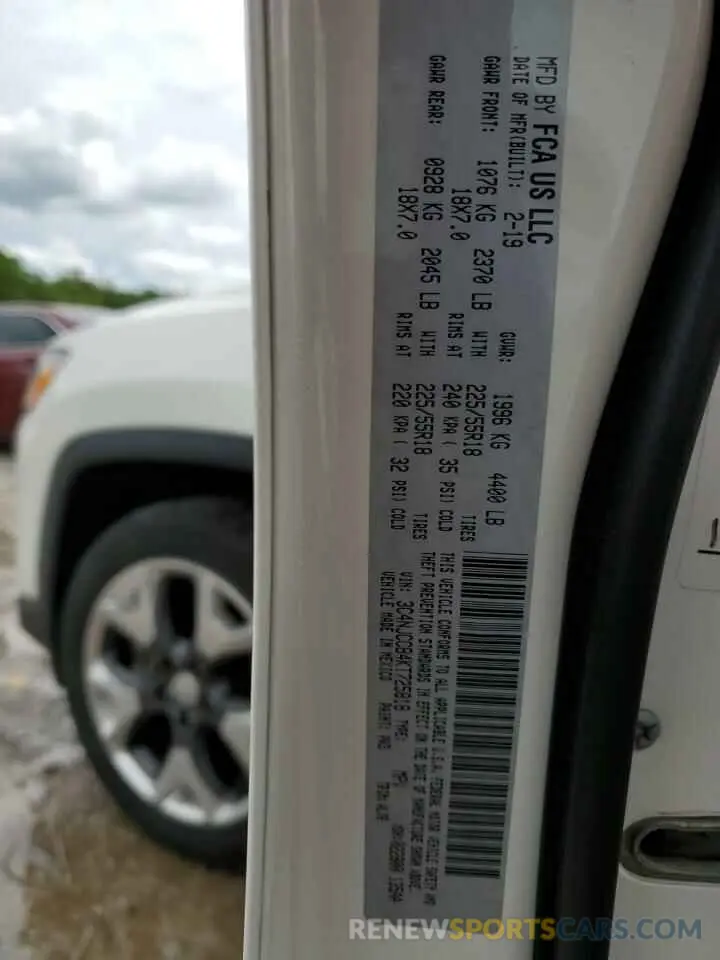 13 fotografías del automóvil dañado 3C4NJCCB4KT725818 JEEP COMPASS 2019