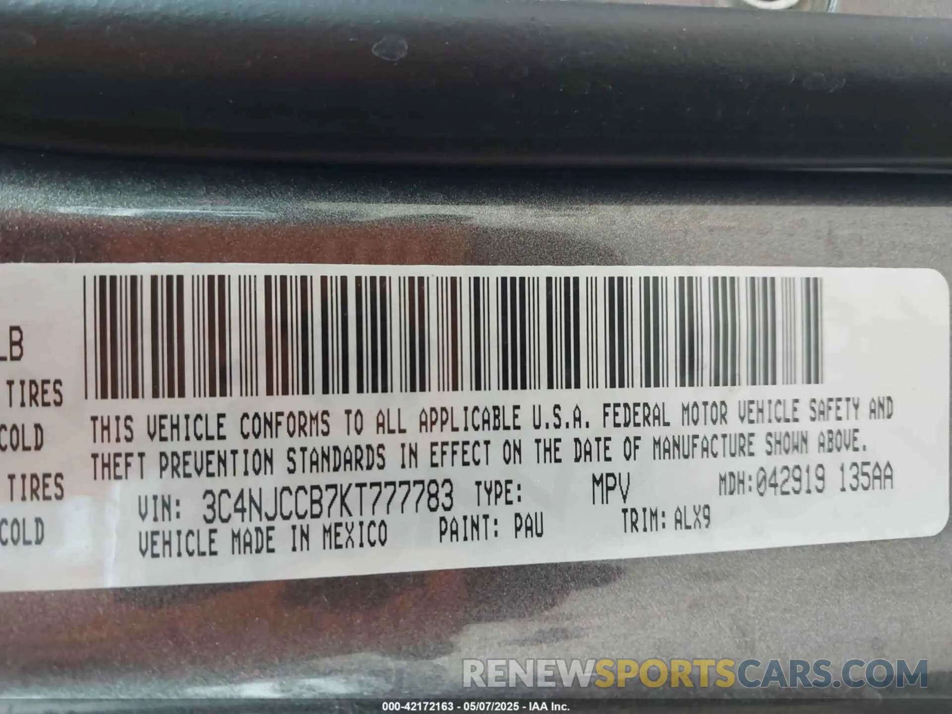 9 fotografías del automóvil dañado 3C4NJCCB7KT777783 JEEP COMPASS 2019