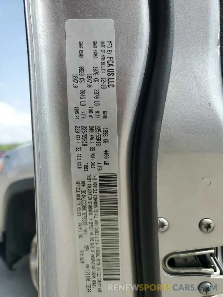 12 fotografías del automóvil dañado 3C4NJCCB8KT675599 JEEP COMPASS 2019