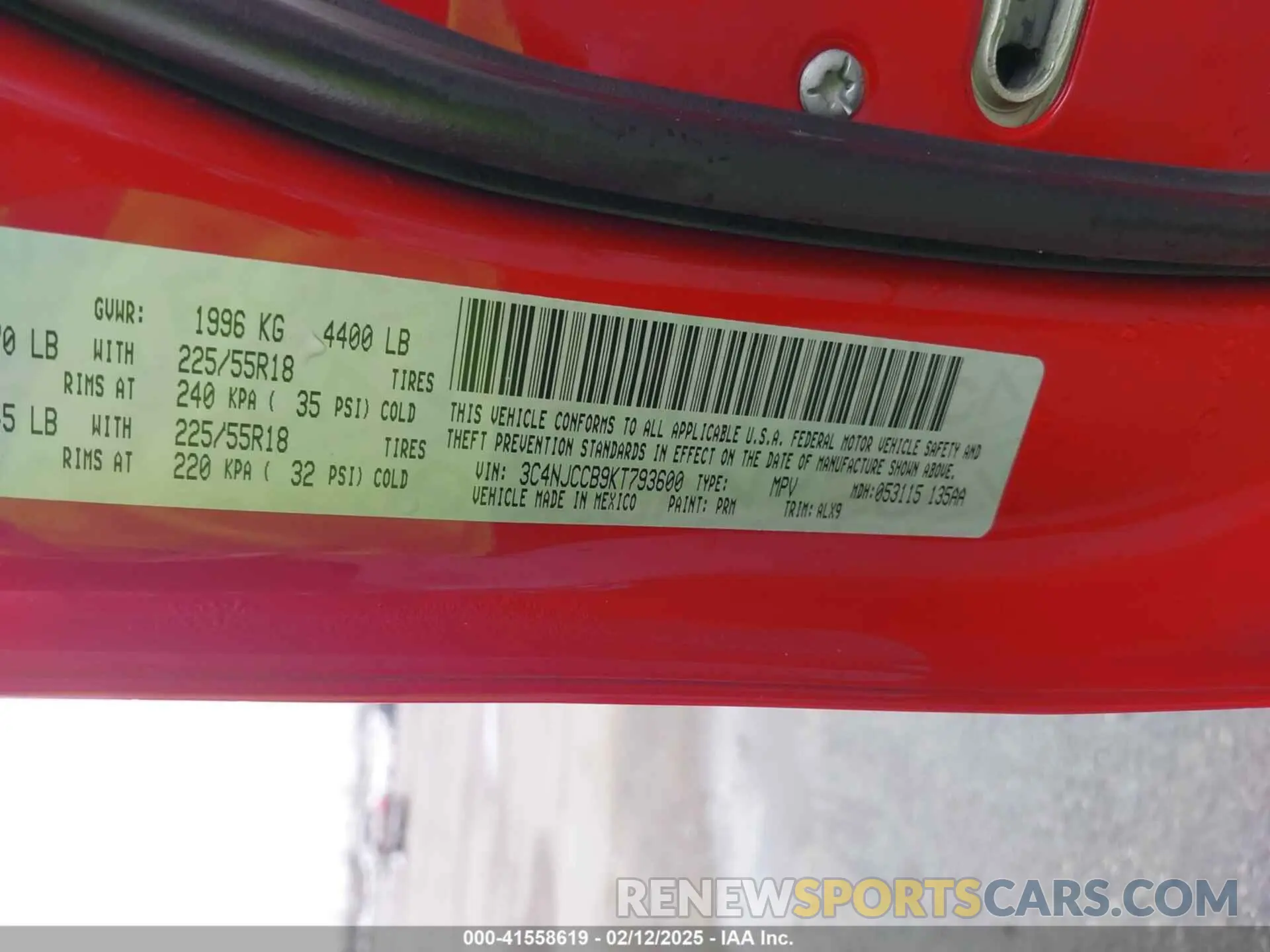 9 fotografías del automóvil dañado 3C4NJCCB9KT793600 JEEP COMPASS 2019