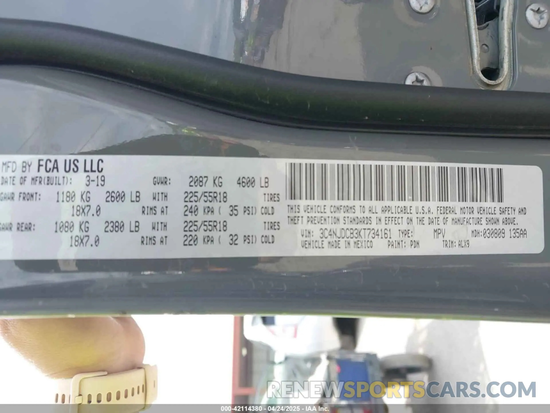 9 fotografías del automóvil dañado 3C4NJDCB3KT734161 JEEP COMPASS 2019