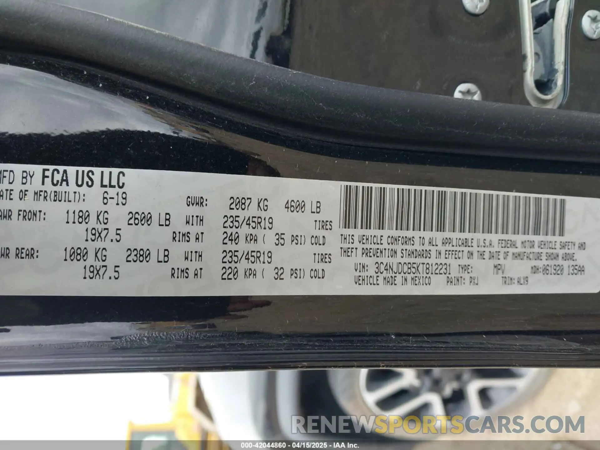 9 fotografías del automóvil dañado 3C4NJDCB5KT812231 JEEP COMPASS 2019