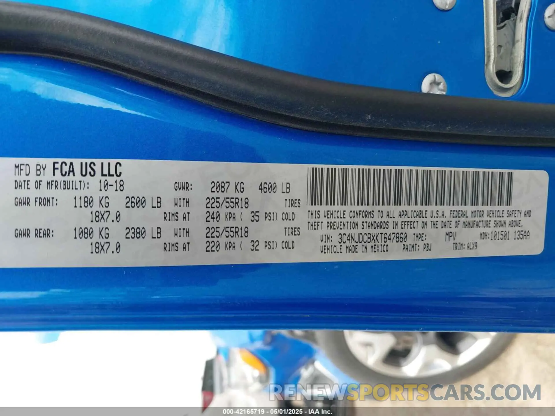 9 fotografías del automóvil dañado 3C4NJDCBXKT647860 JEEP COMPASS 2019