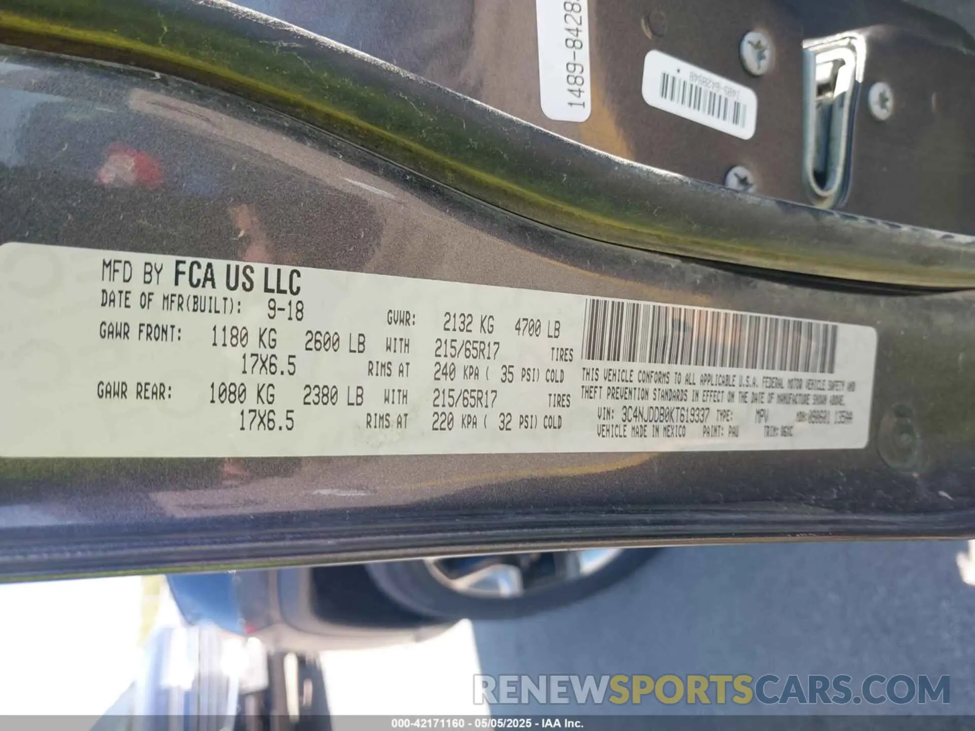 9 fotografías del automóvil dañado 3C4NJDDB0KT619337 JEEP COMPASS 2019
