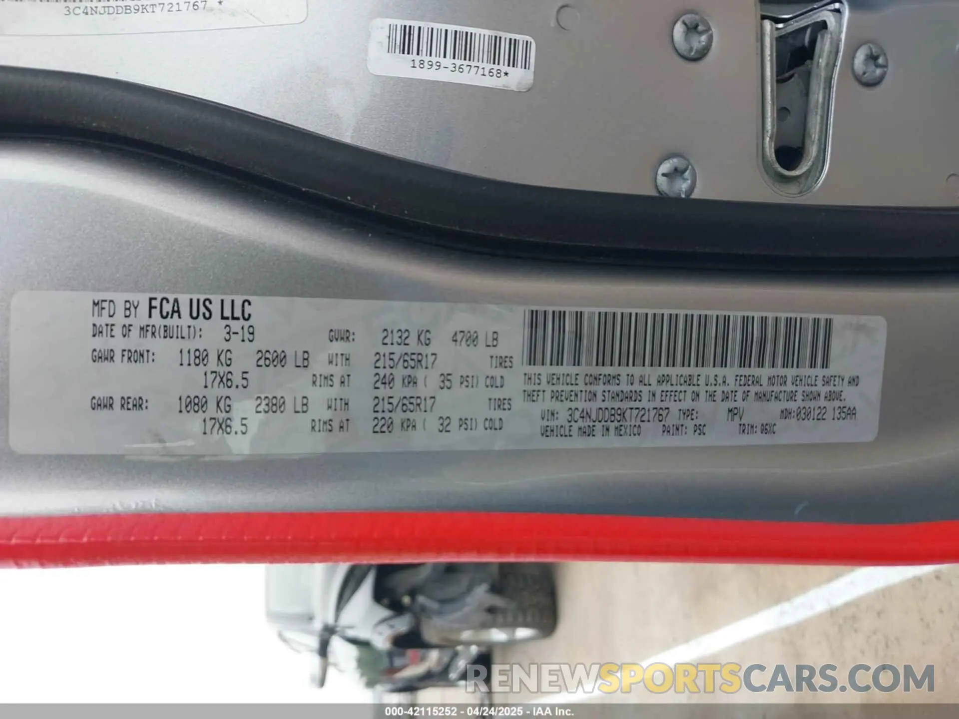 9 fotografías del automóvil dañado 3C4NJDDB9KT721767 JEEP COMPASS 2019