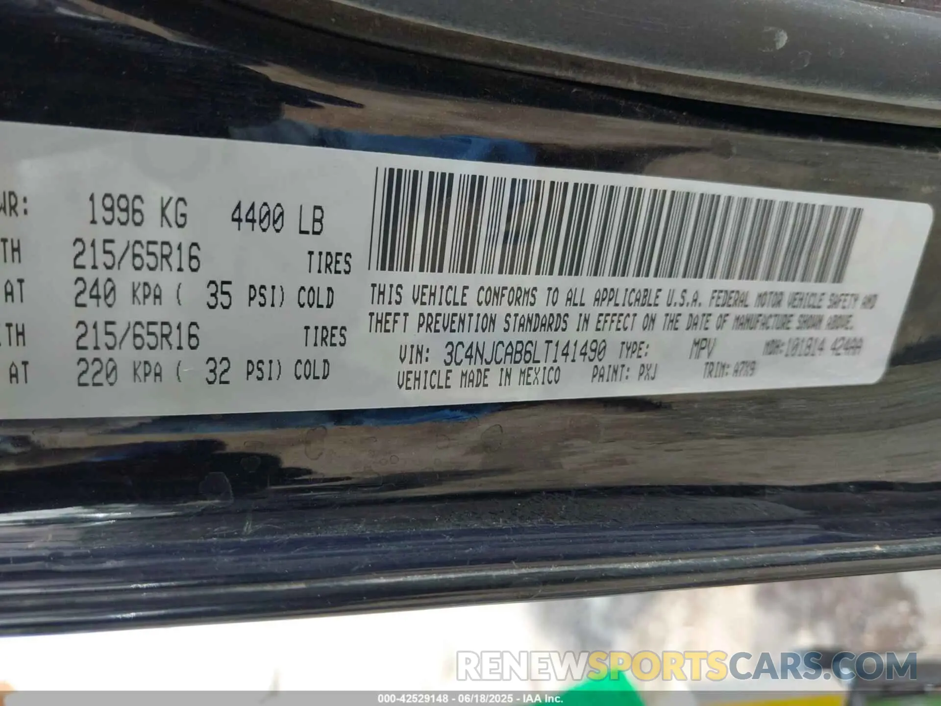 9 fotografías del automóvil dañado 3C4NJCAB6LT141490 JEEP COMPASS 2020