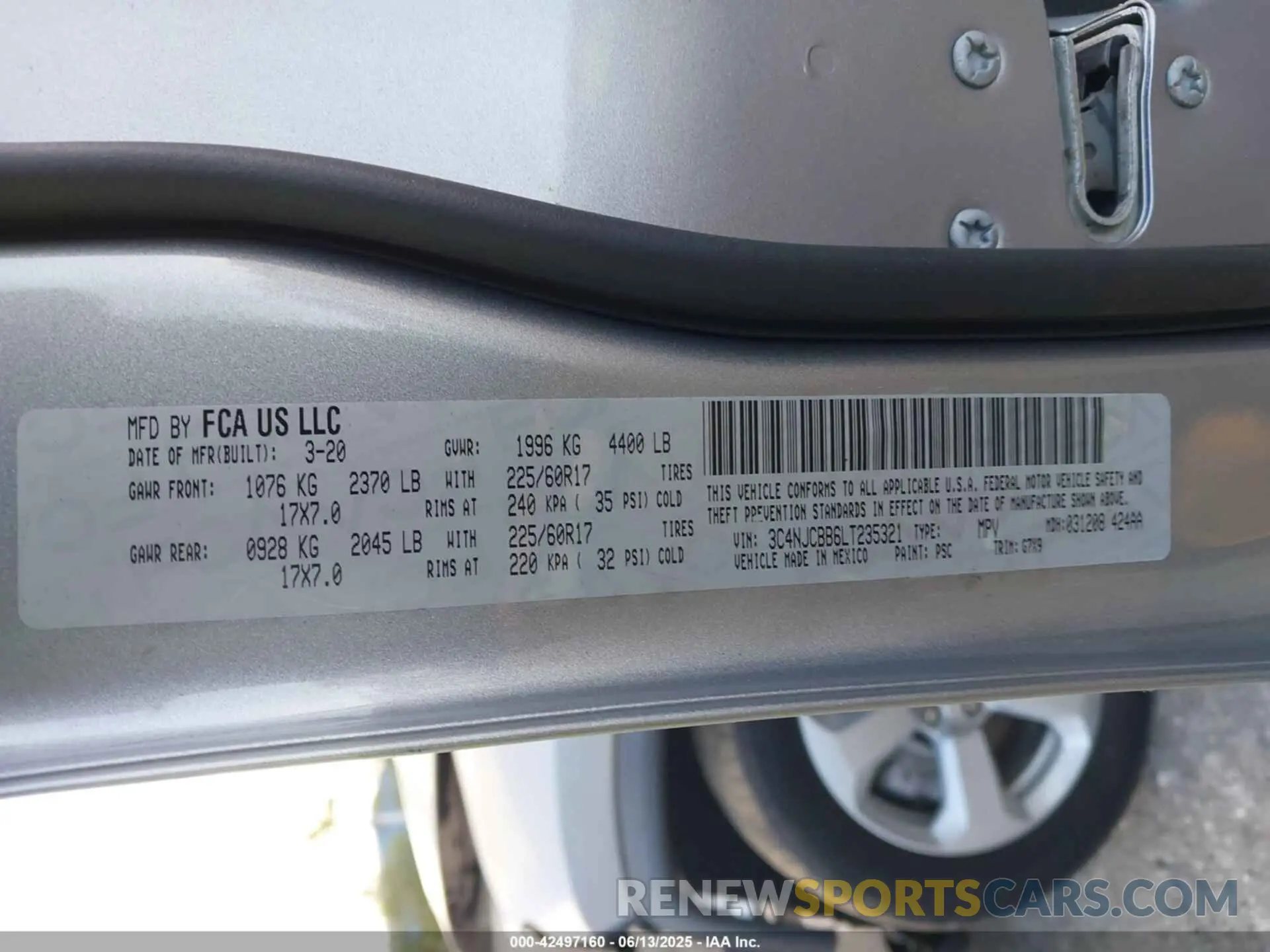 9 fotografías del automóvil dañado 3C4NJCBB6LT235321 JEEP COMPASS 2020