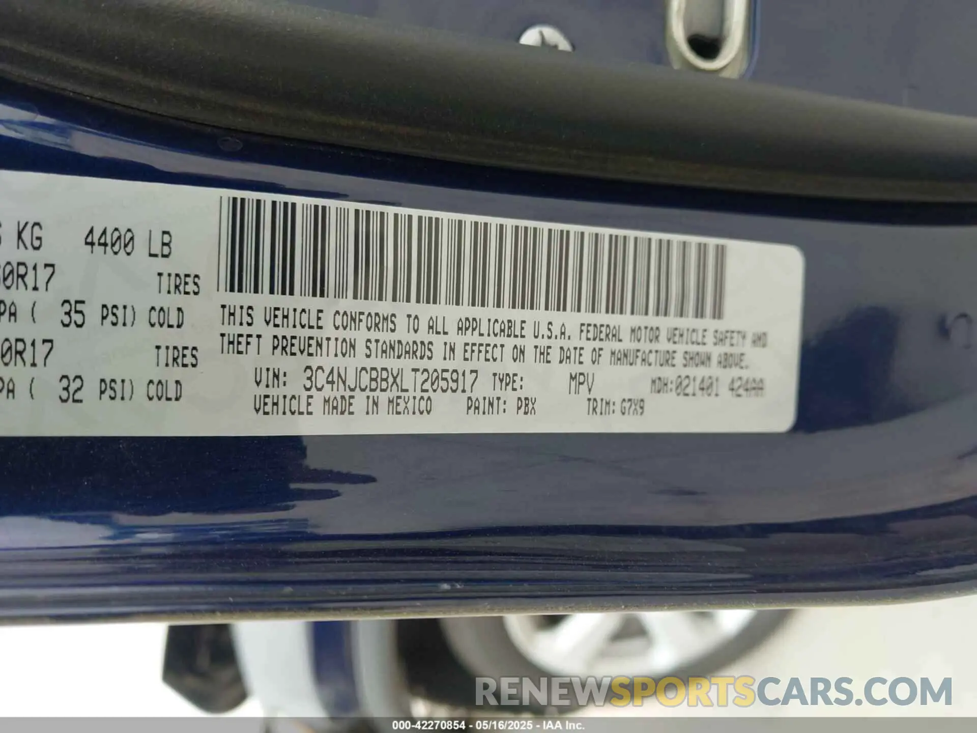 9 fotografías del automóvil dañado 3C4NJCBBXLT205917 JEEP COMPASS 2020