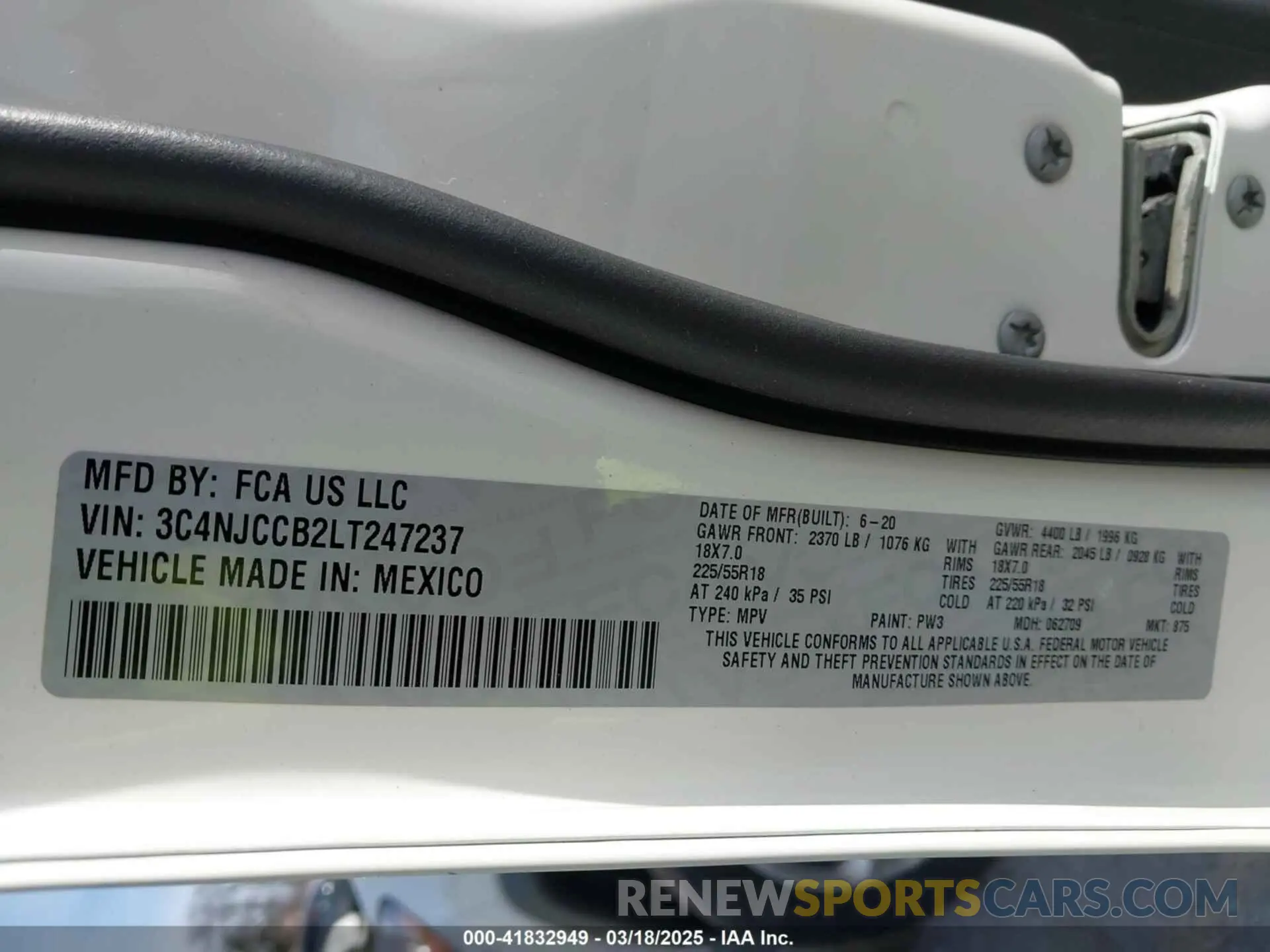 9 fotografías del automóvil dañado 3C4NJCCB2LT247237 JEEP COMPASS 2020