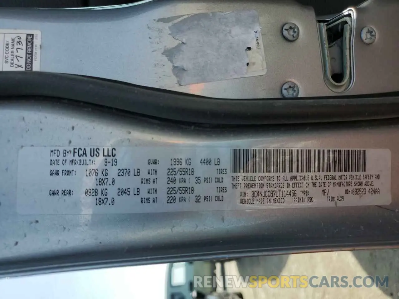 12 fotografías del automóvil dañado 3C4NJCCB7LT114456 JEEP COMPASS 2020