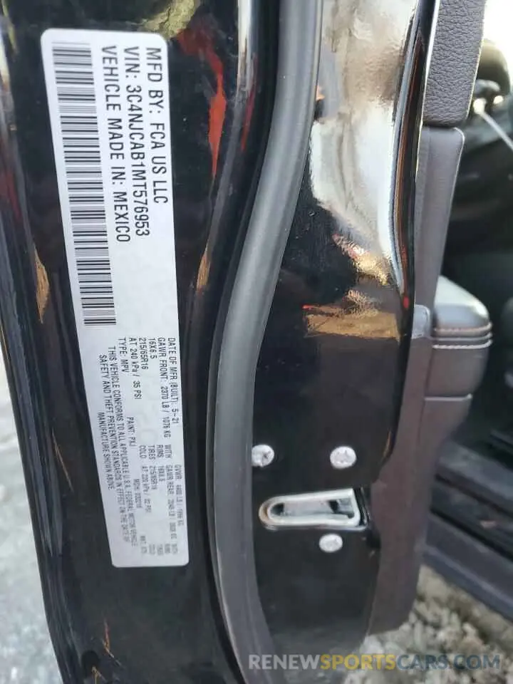 12 fotografías del automóvil dañado 3C4NJCAB1MT576953 JEEP COMPASS 2021