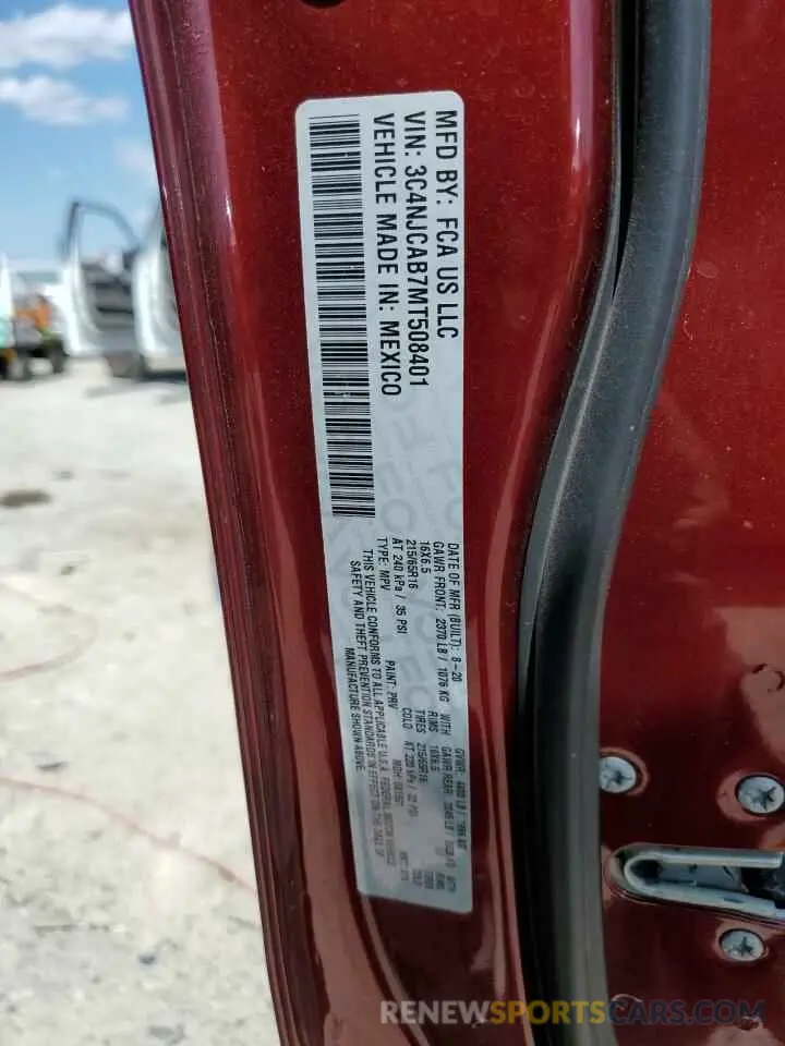 12 fotografías del automóvil dañado 3C4NJCAB7MT508401 JEEP COMPASS 2021