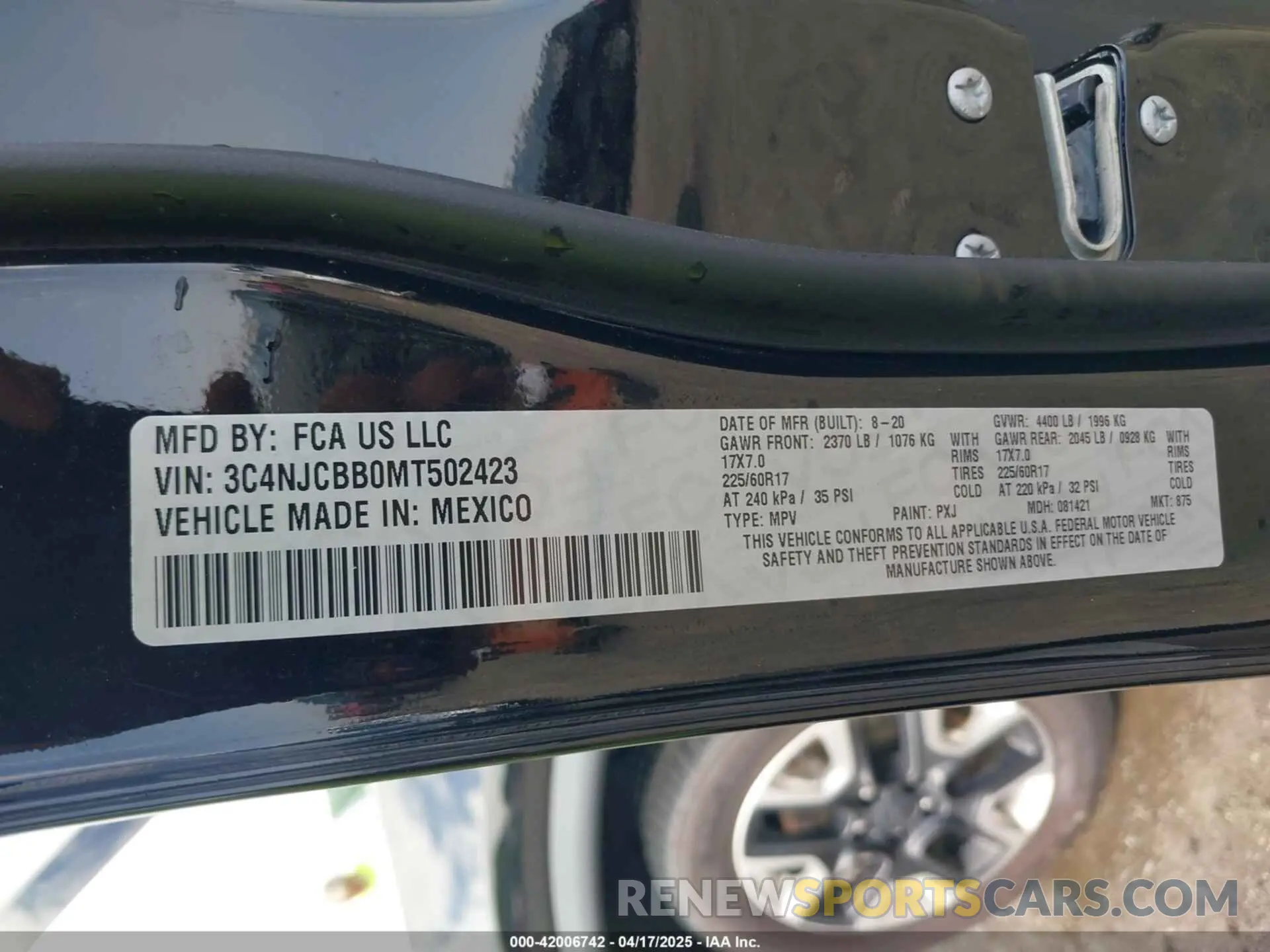 9 fotografías del automóvil dañado 3C4NJCBB0MT502423 JEEP COMPASS 2021