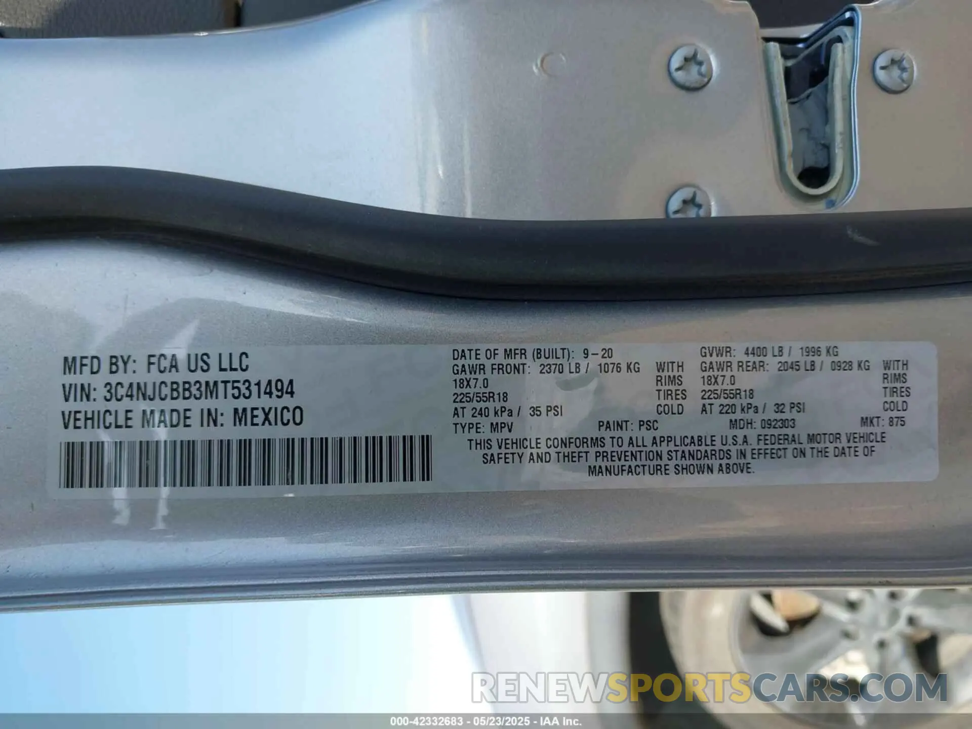 9 fotografías del automóvil dañado 3C4NJCBB3MT531494 JEEP COMPASS 2021