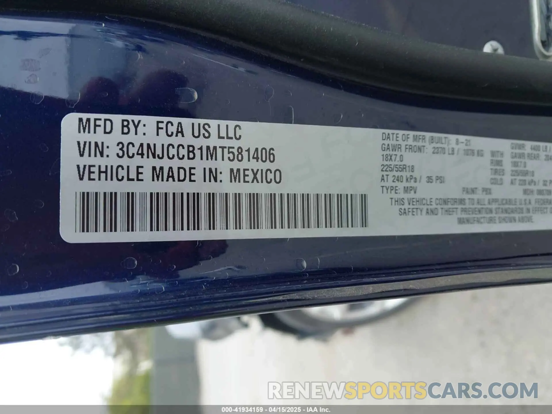 9 fotografías del automóvil dañado 3C4NJCCB1MT581406 JEEP COMPASS 2021