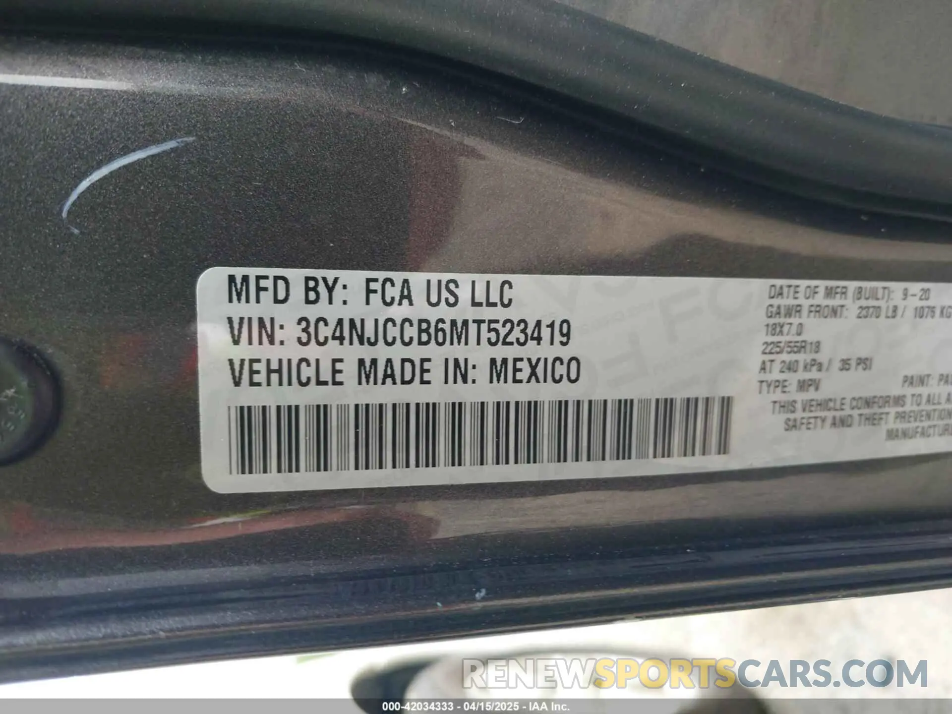 9 fotografías del automóvil dañado 3C4NJCCB6MT523419 JEEP COMPASS 2021
