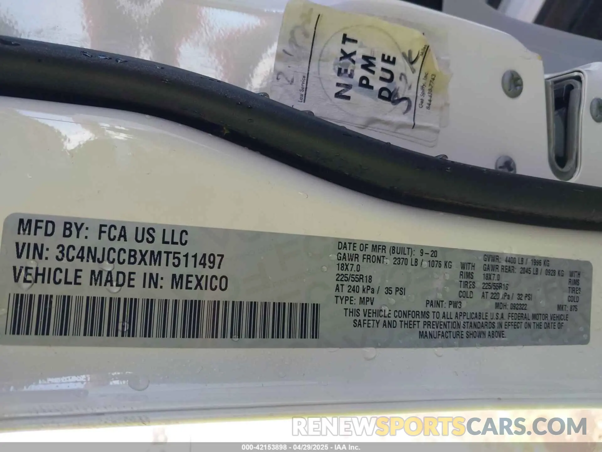 9 fotografías del automóvil dañado 3C4NJCCBXMT511497 JEEP COMPASS 2021