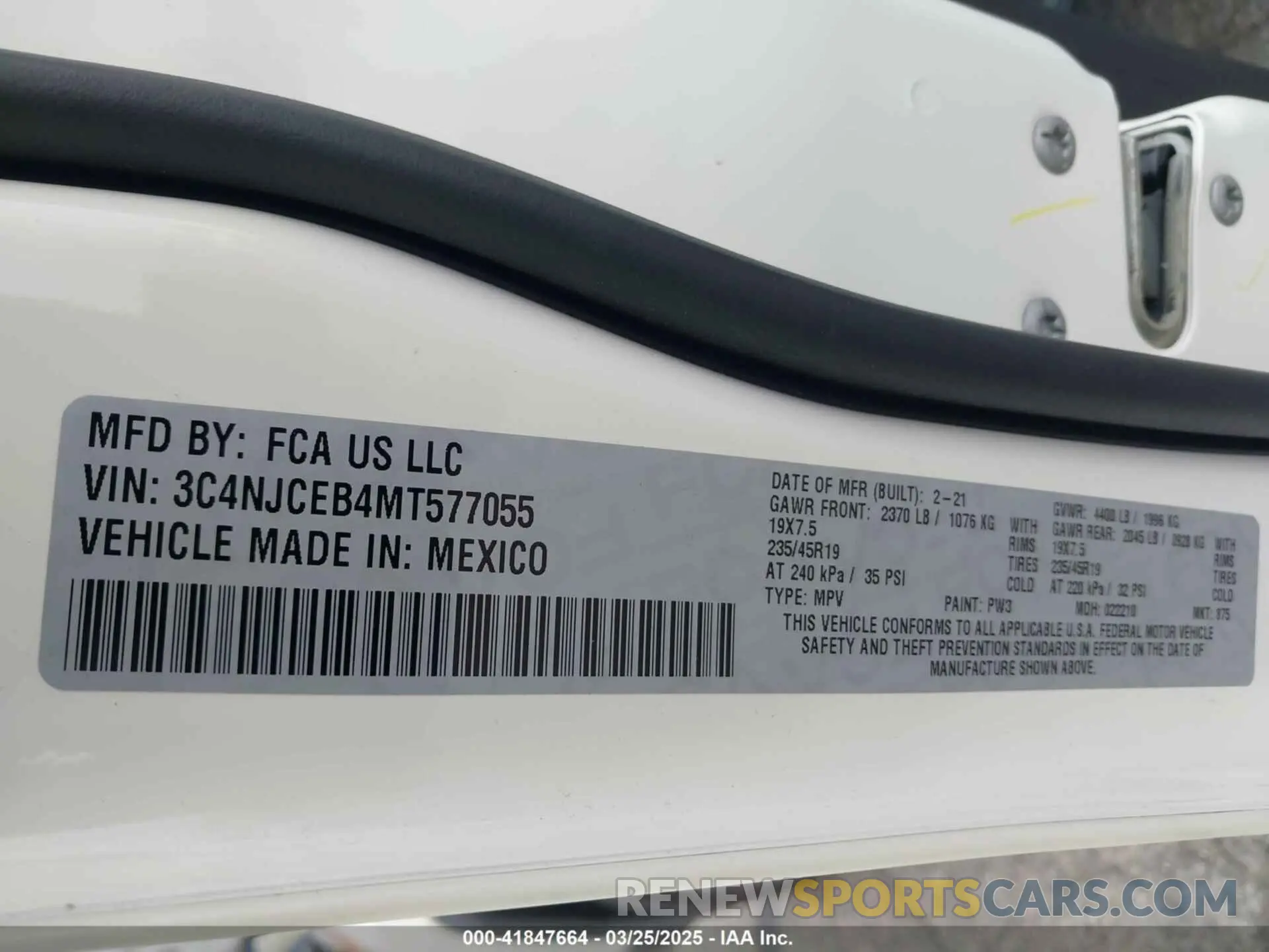 9 fotografías del automóvil dañado 3C4NJCEB4MT577055 JEEP COMPASS 2021